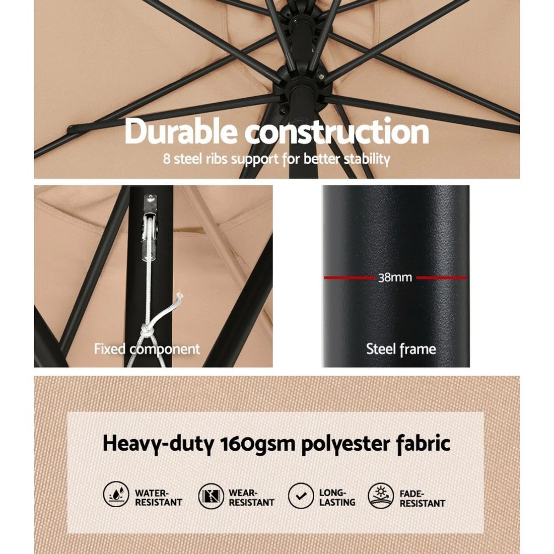 6 Instahut 2.7m Outdoor Umbrella W/base Pole Stand Garden Sun
 - White, 6 of 6