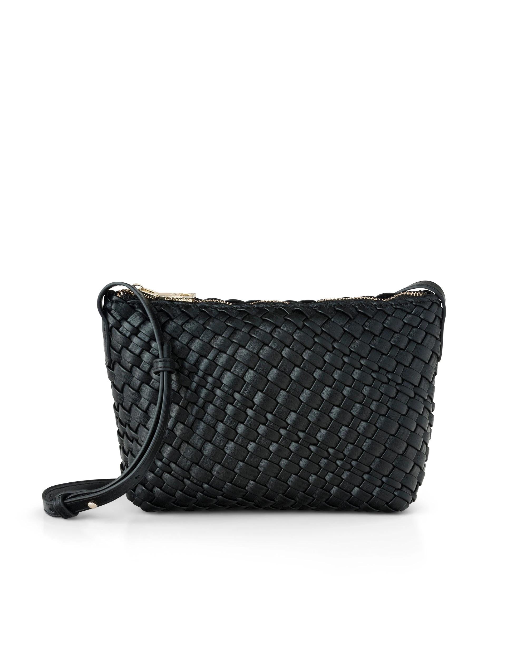1 Madison Accessories Leah Weave Small Zip Top Crossbody Bag BLACK, 1 of 5