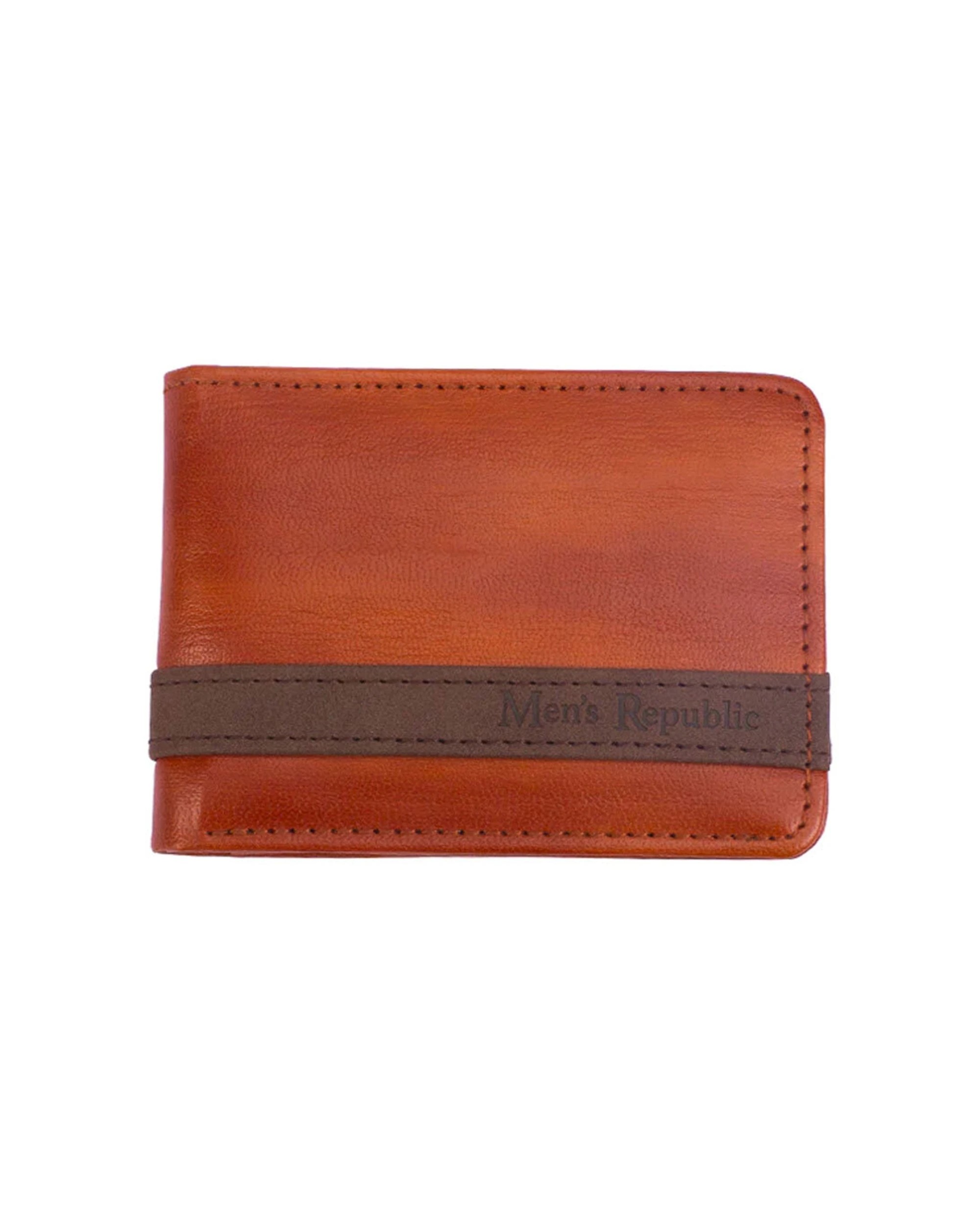 1 Mens Republic Slick Vegan Leather Money Wallet Slim Compact Bi-Fold Design - Brown, 1 of 5