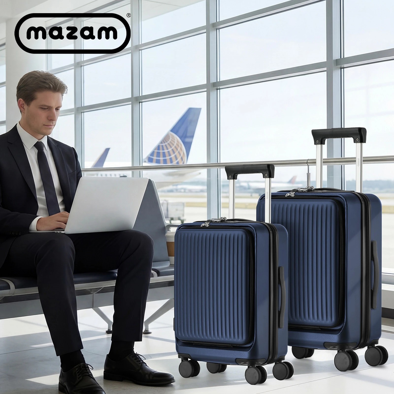 9 Mazam 2PCS Luggage Suitcase Trolley Set Front Opening TSA Hard Case - Blue, 9 of 10