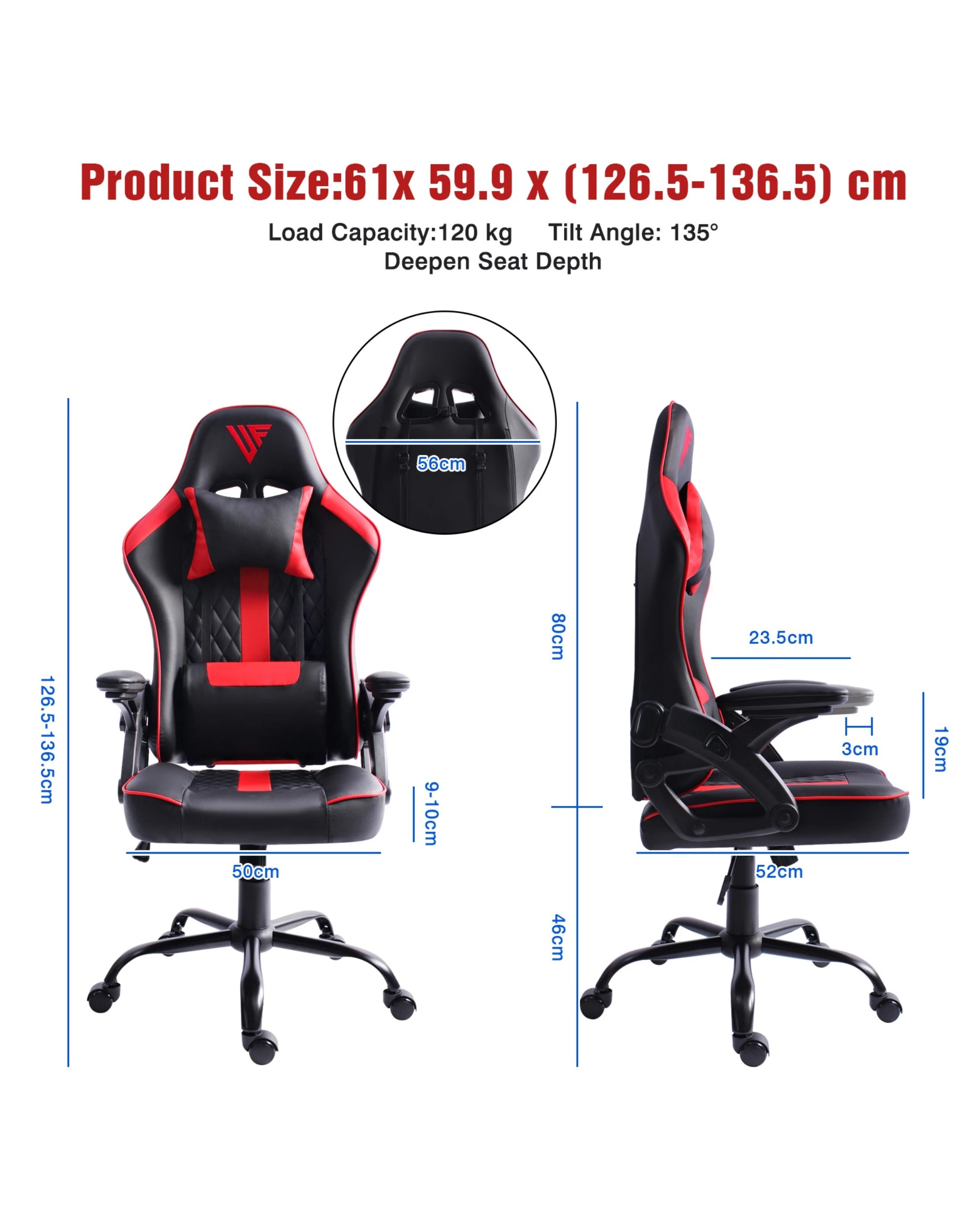 2 Advwin Gaming Chair Height Adjustable Ergonomic Recliner Racing Office Chair
 - Black, 2 of 8