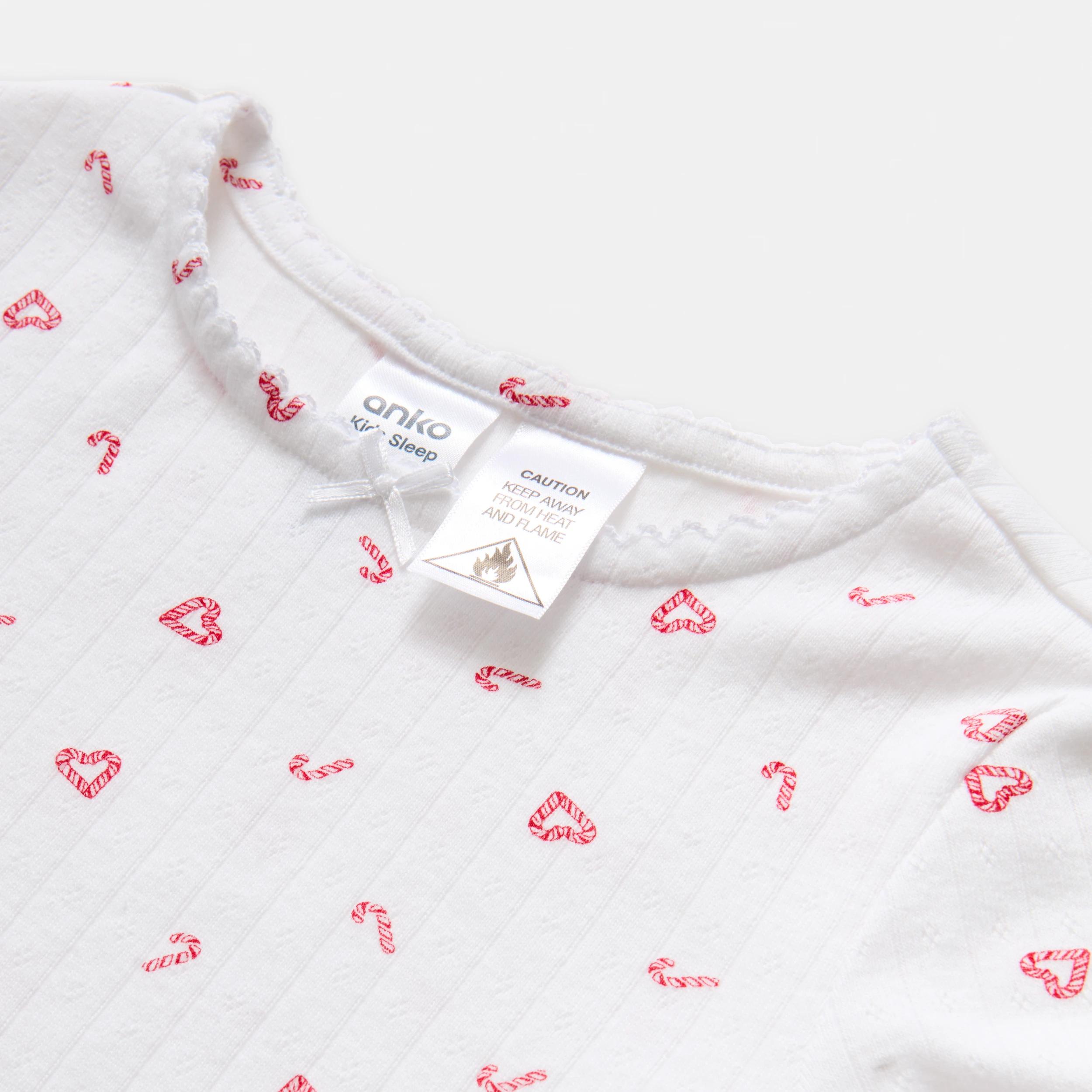 6 Christmas Pointelle Pyjama Set WHITE CANDY CANES, 6 of 7