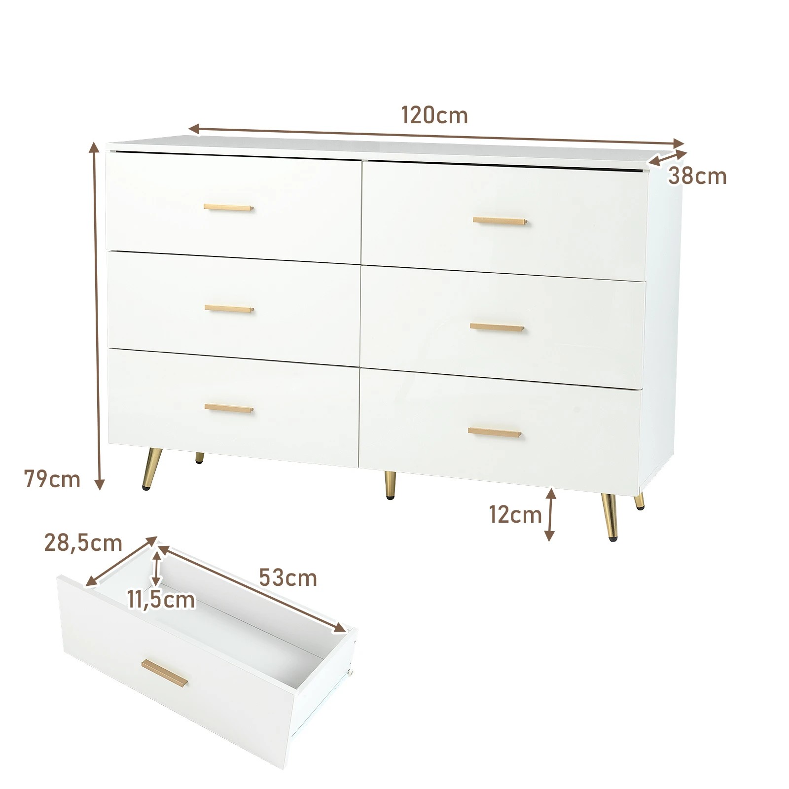 4 Costway 6 Chest of Drawers Storage Cabinet Dresser Tallboy Lowboy Organizer - White, 4 of 5