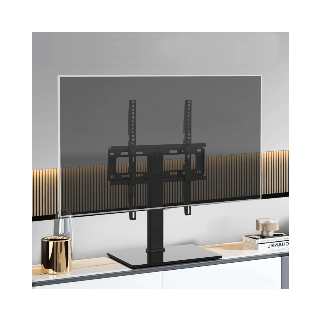 3 Universal Table Top Tv Stand With Bracket Adjustable Height For 37-55 Inch Various Vesa Black, 3 of 10