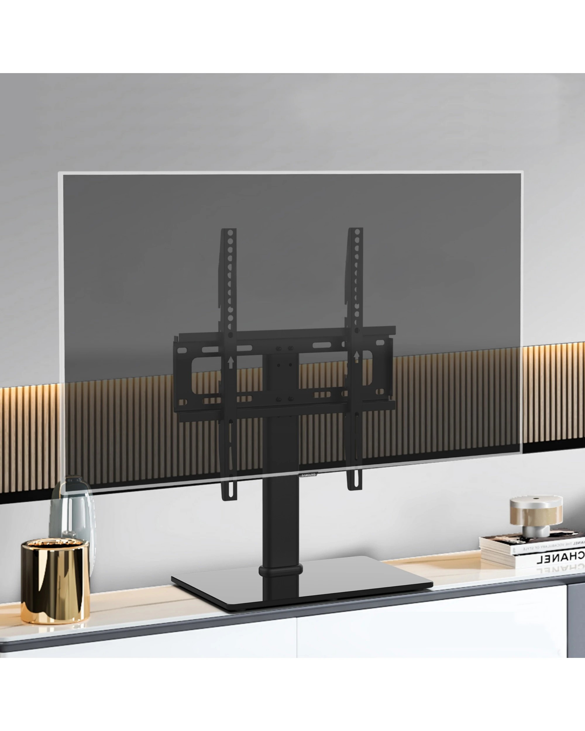 3 Universal Table Top Tv Stand With Bracket Adjustable Height For 37-55 Inch Various Vesa Black, 3 of 10