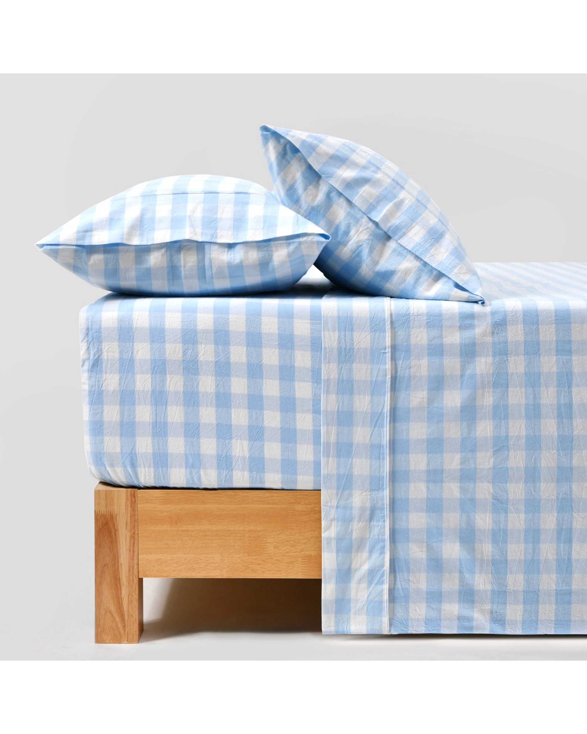 1 Dreamaker Lola Yarn Dyed Washed Cotton Gingham Sheet Set - Single Bed - Sky, 1 of 6