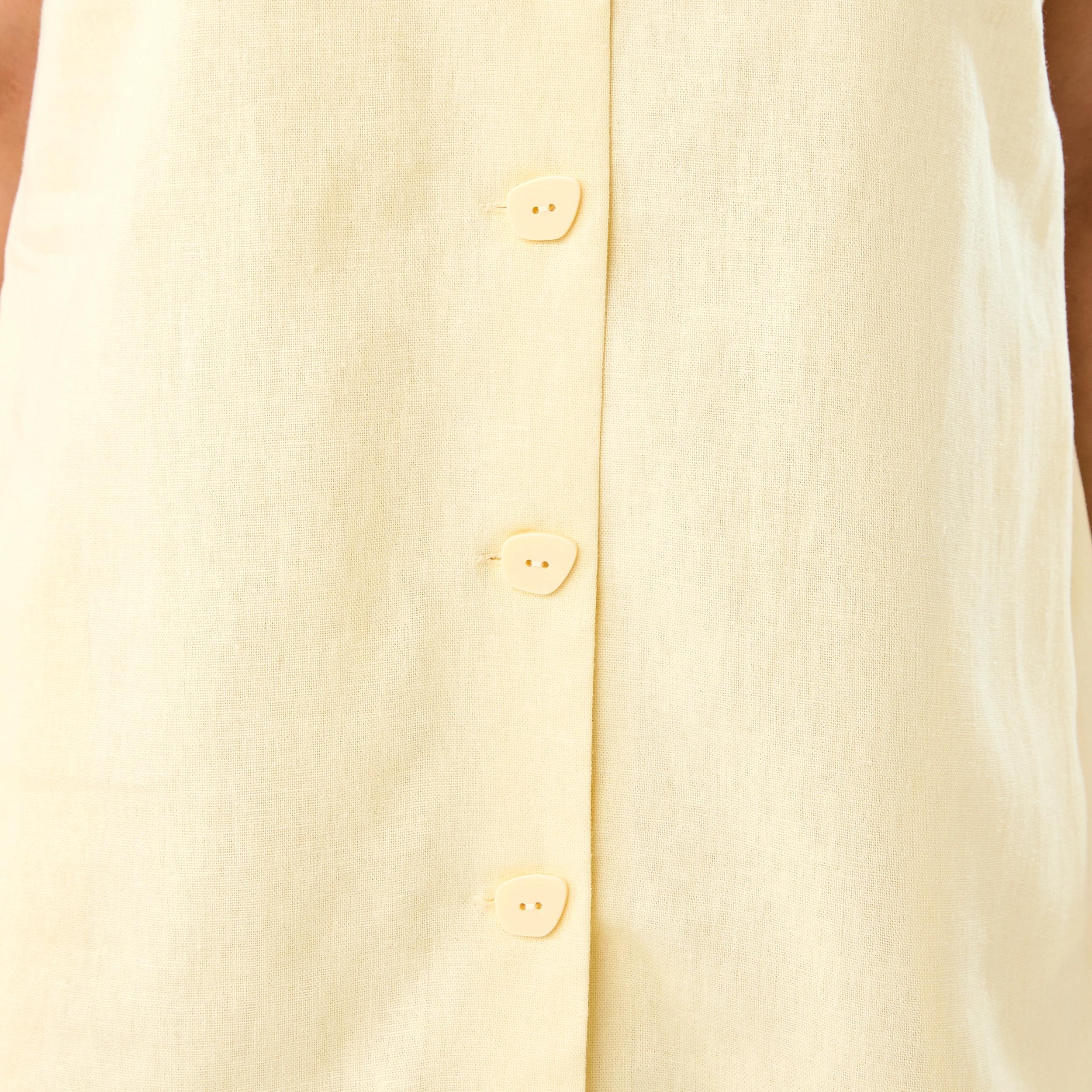 7 Sleeveless V-neck Linen Blend Button Mini Dress Fln Yellow, 7 of 9