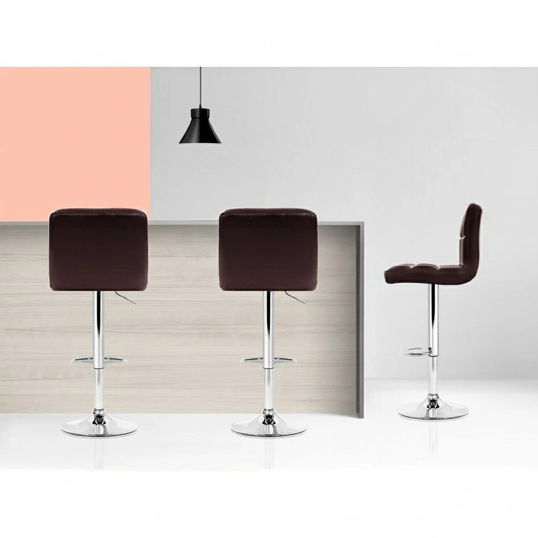 4 Artiss 4x Bar Stools Leather Gas Lift - Brown, 4 of 6