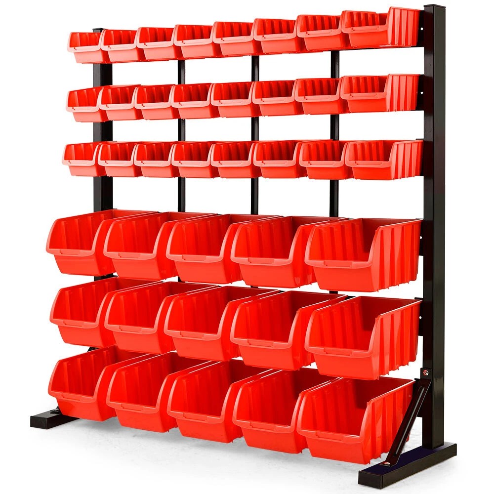 1 Baumr-AG 39 Parts Bin Rack Storage System Floor Mount - Red, 1 of 1