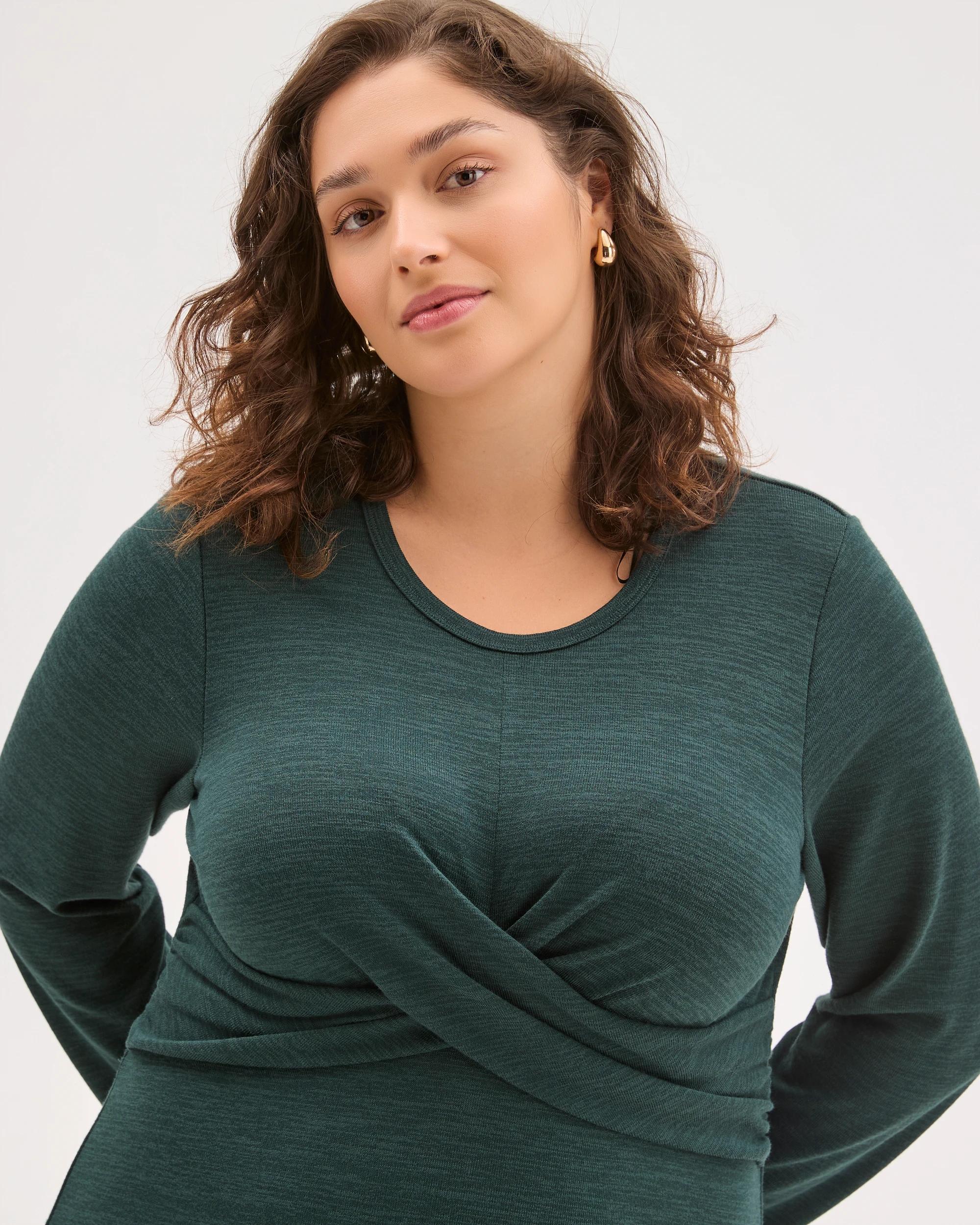 5 Target Curve Plus Size Long Sleeve Drape Knit Midi Dress DEEP FOREST, 5 of 6