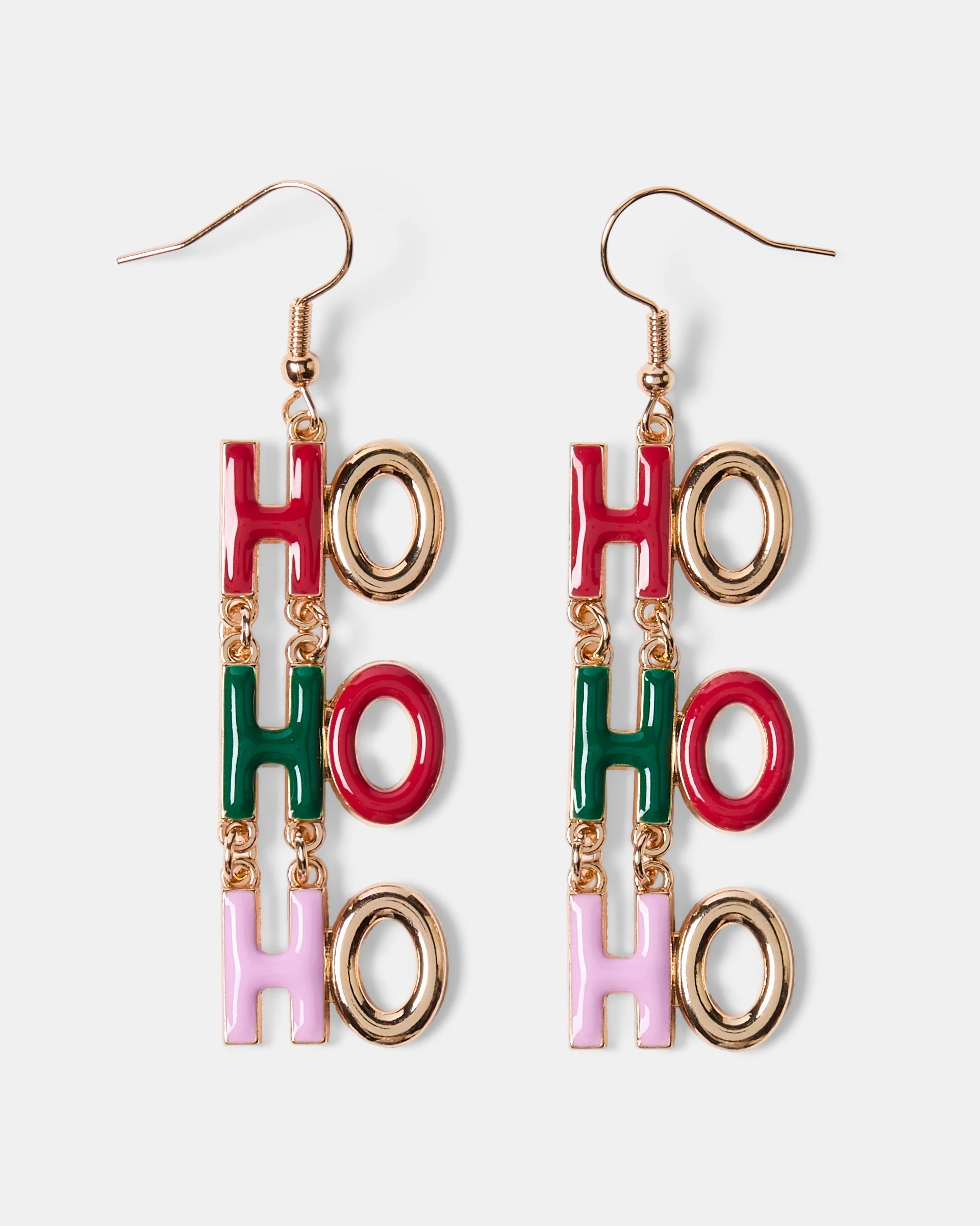 1 Ho Ho Ho Earrings - Pink, Red, Green and Gold Tone, 1 of 3