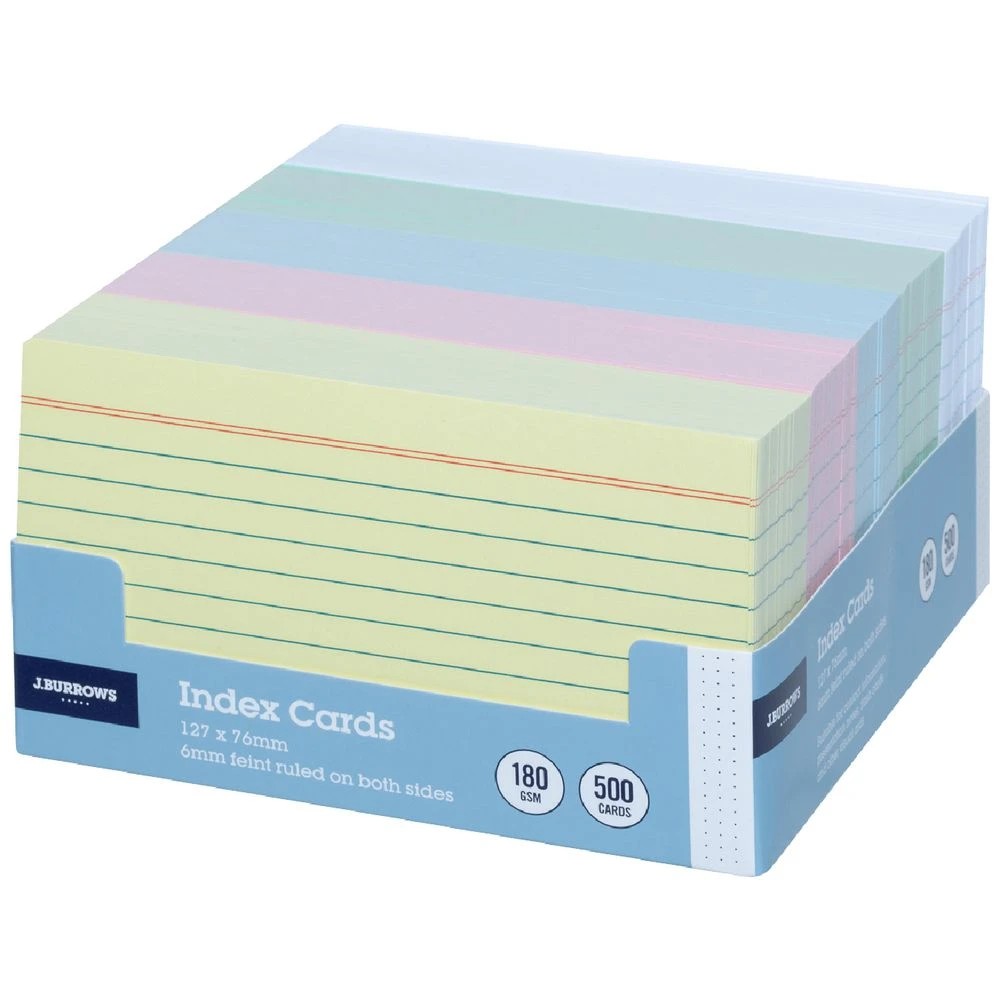 1 J.Burrows Index Cards Ruled 127 x 76mm Assorted 500 Pack, 1 of 4