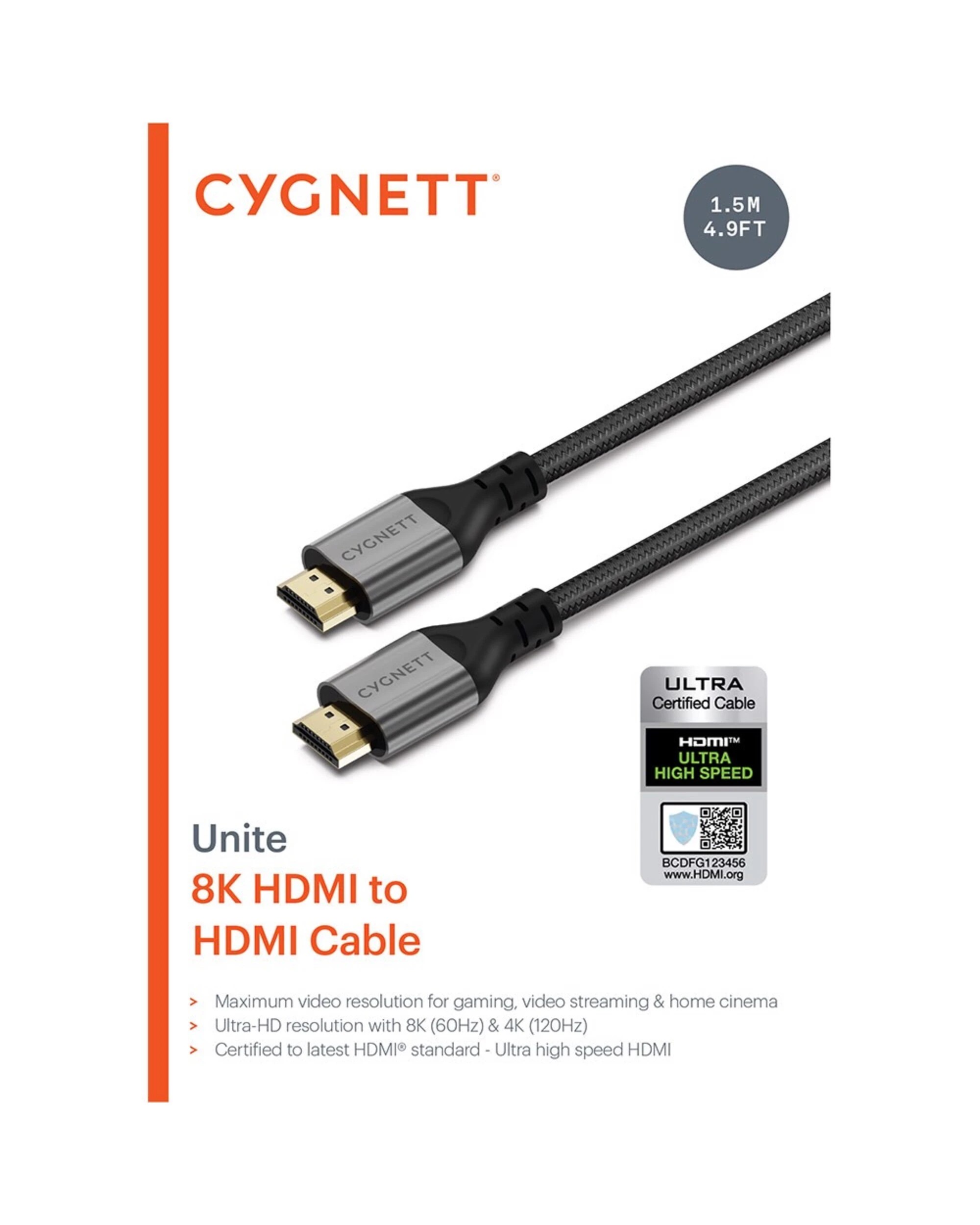 1 Cygnett Unite 8K HMDI to HDMI Cable - 1.5m, 1 of 4