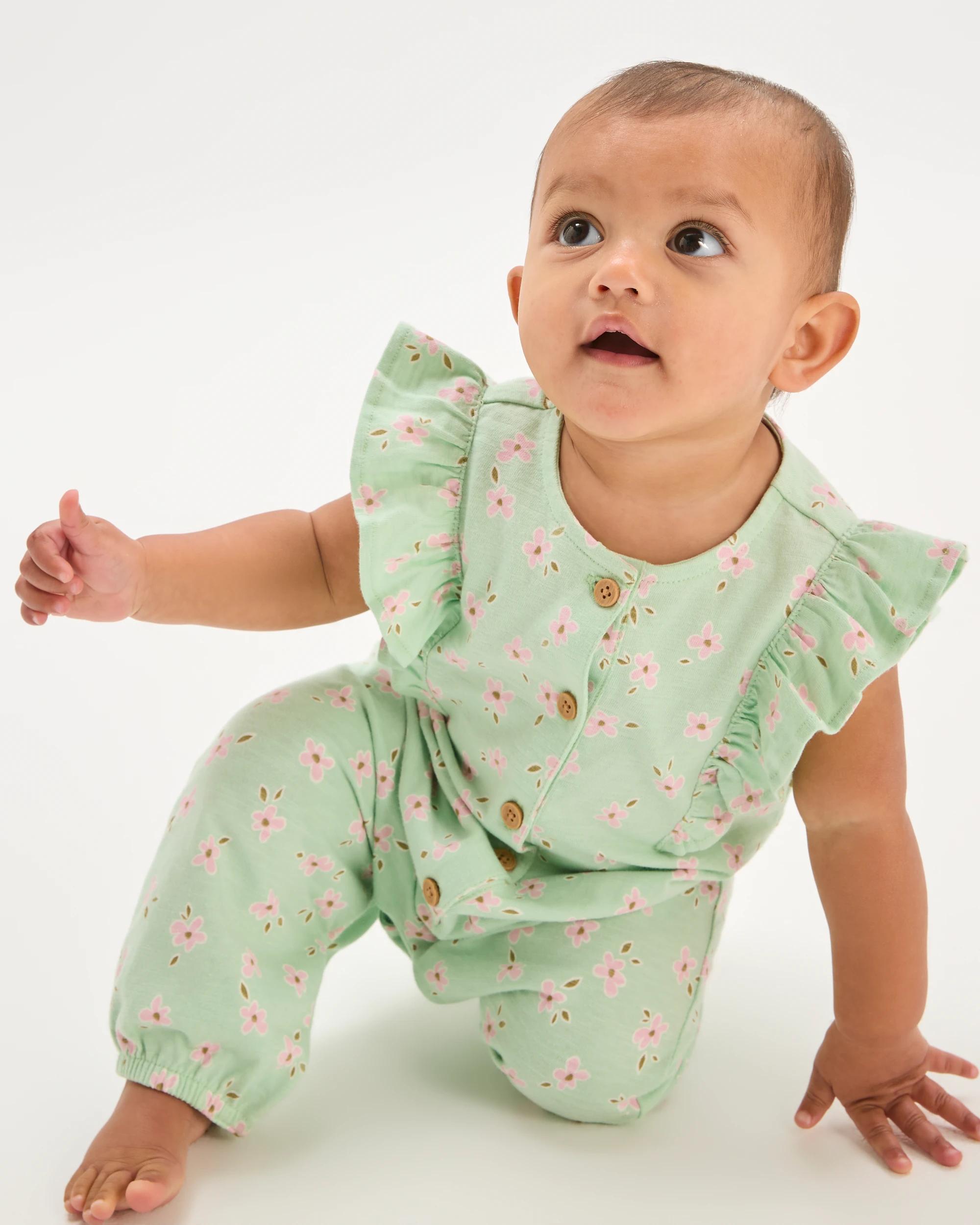 3 Target Baby Girls Organic Cotton Jersey Print Jumpsuit DAISY GREEN, 3 of 5