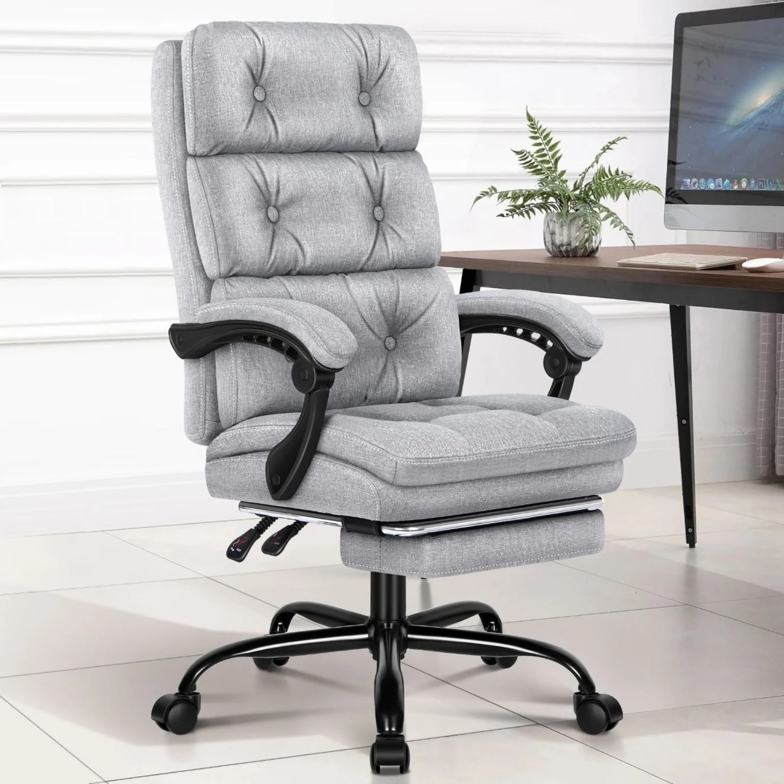 2 Alfordson Office Chair Executive Computer Fabric Work Seat Recliner Gaming - Grey, 2 of 10
