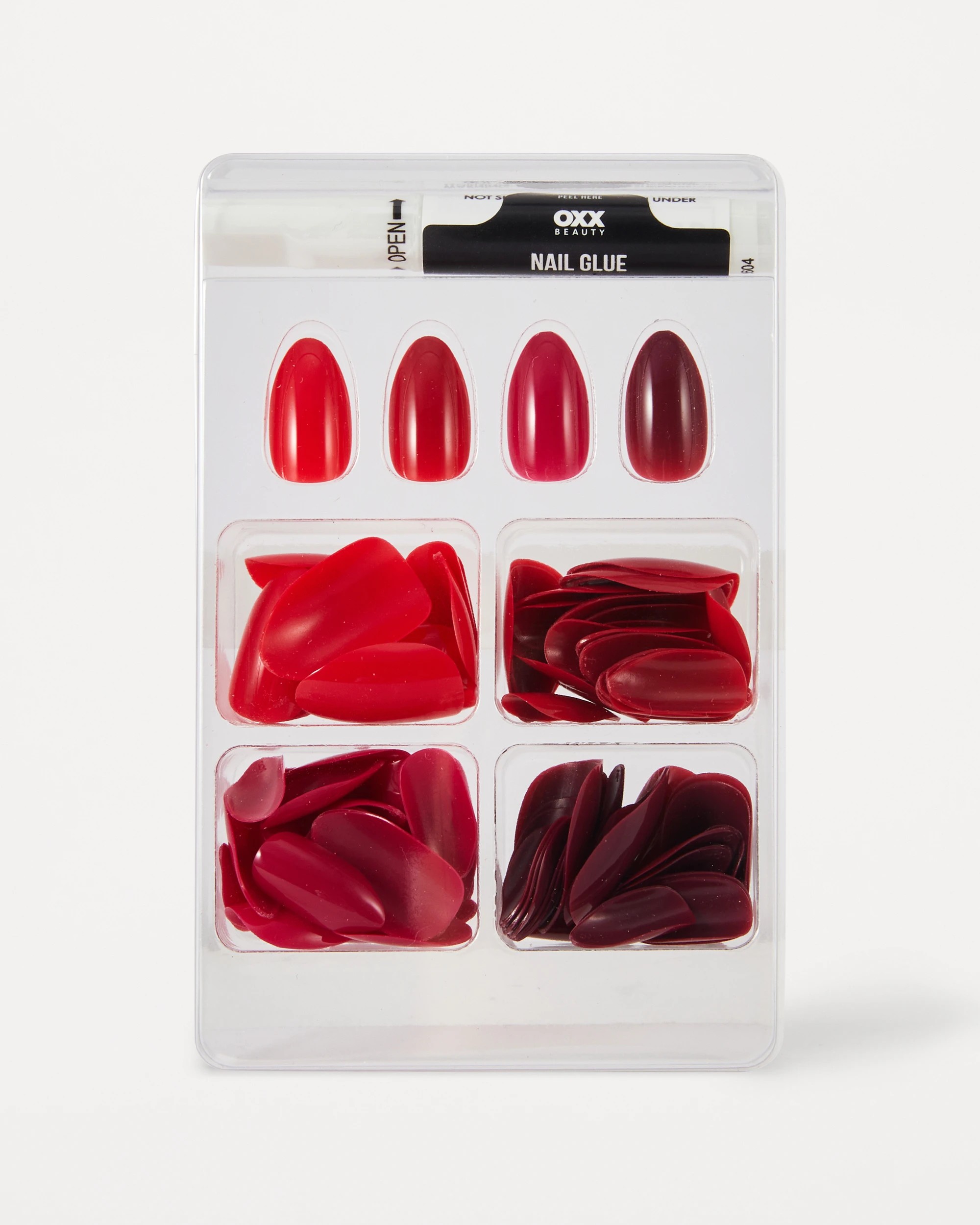 3 OXX Beauty 100 Pack Artificial Nails with Adhesive - Almond Shape, Red, 3 of 4