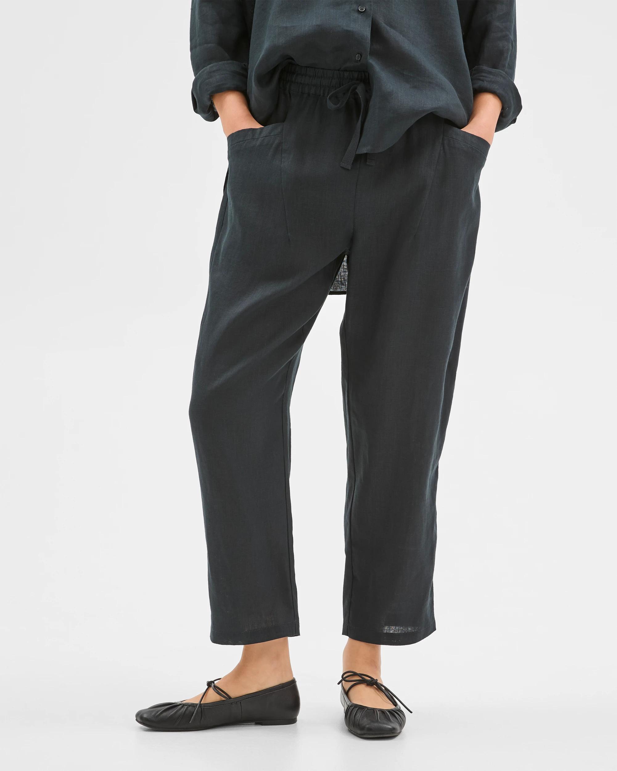 4 Target Woman European Linen Tapered Pants BLACK, 4 of 6