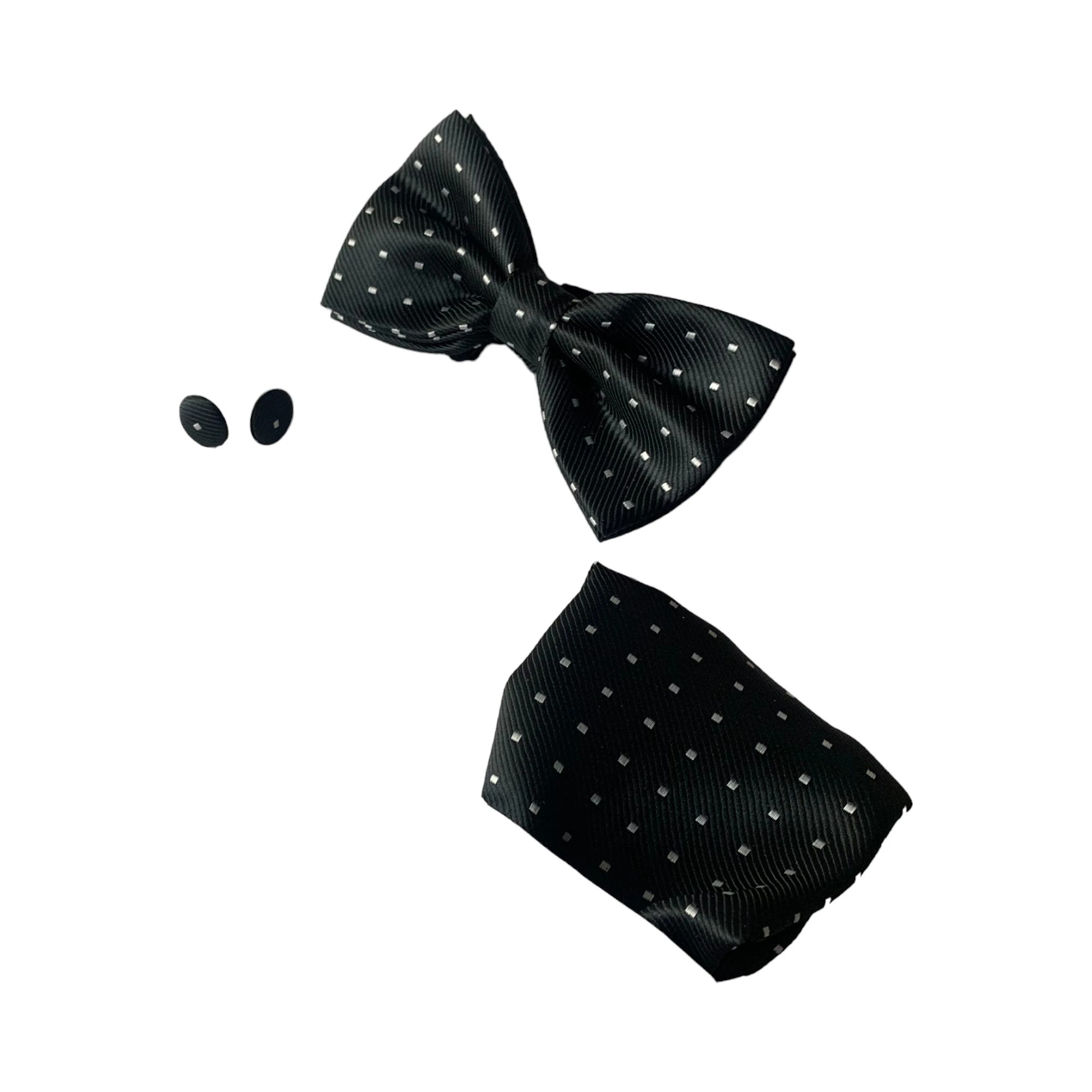 5 Zasel Mens Black Gridded Squares Matching Bow Tie, Pocket Square & Cuff Links Set - Multi, 5 of 5