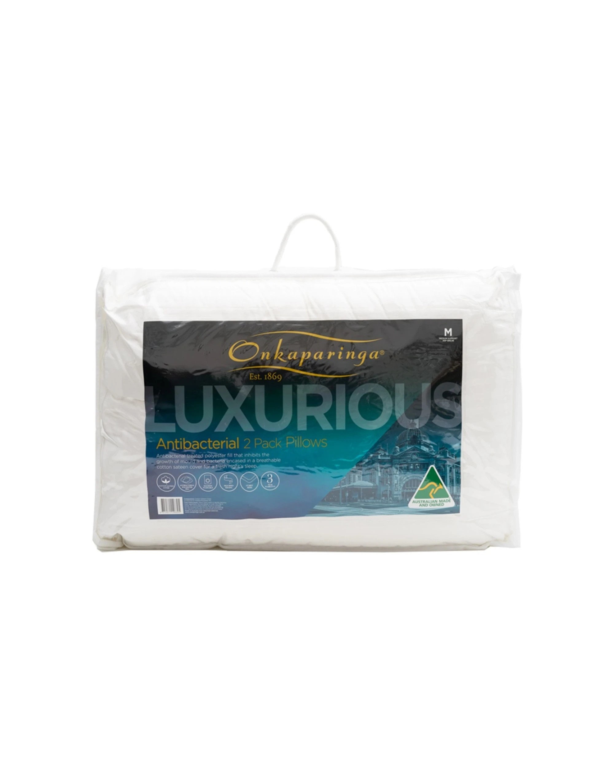 2 Onkaparinga Luxury Antibacterial Pillows Cotton Sateen Cover Breathable 4x 2pc - Plain, 2 of 5
