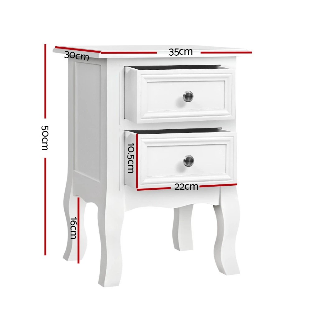 2 Artiss Bedside Table 2 Drawers - White, 2 of 7