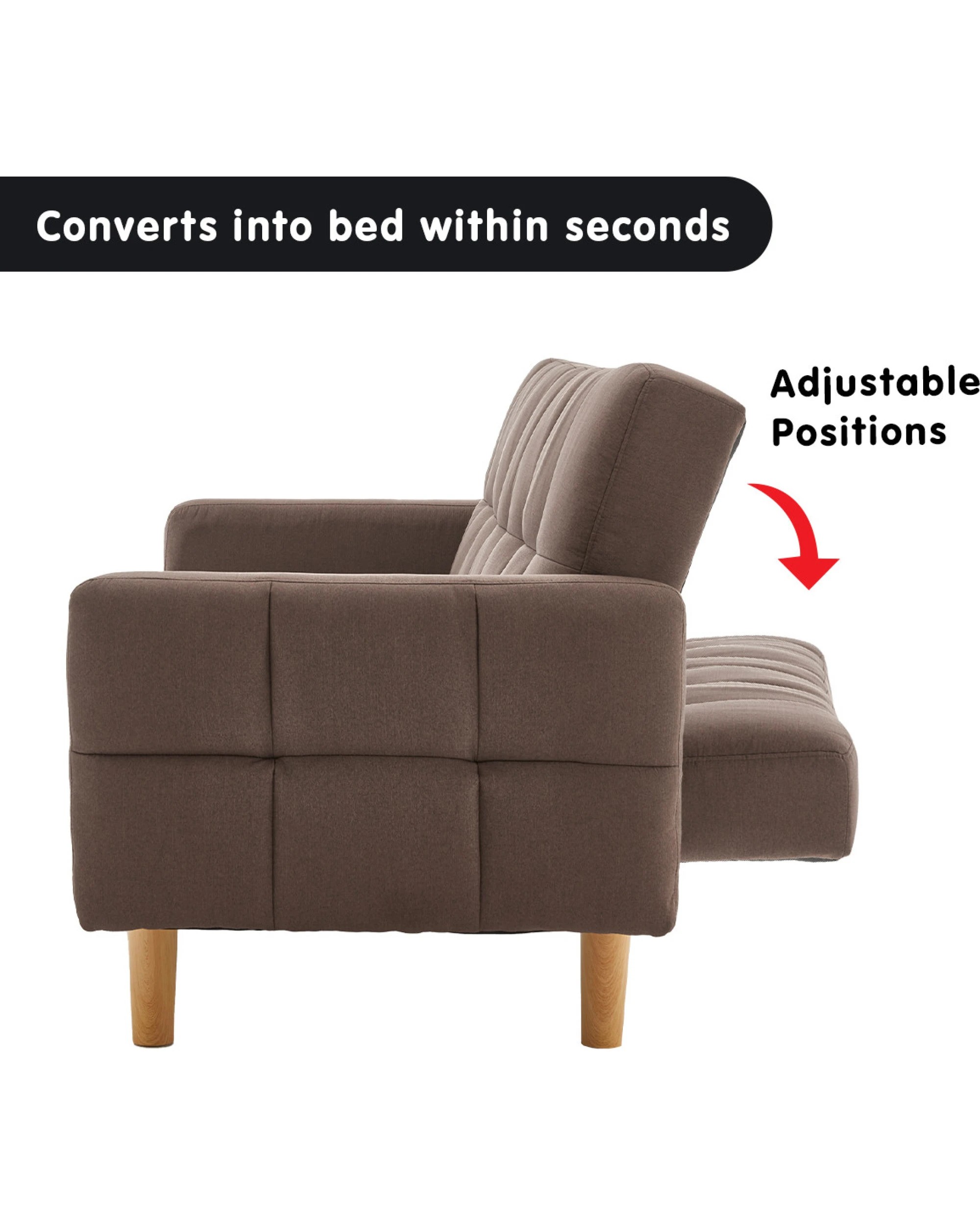 4 Sarantino 3-Seater Fabric Sofa Bed Futon - Brown, 4 of 10