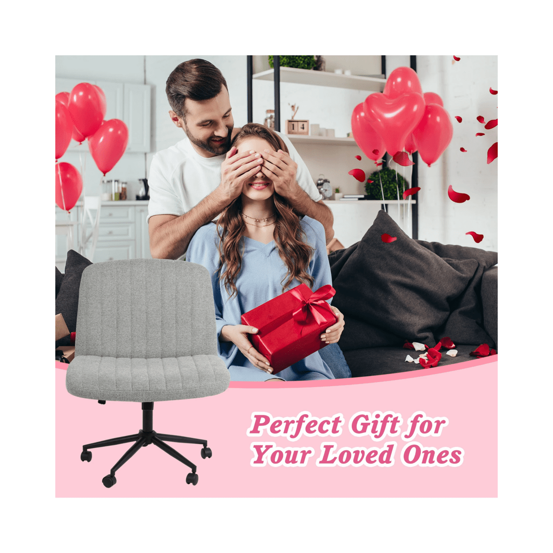 4 Advwin Armless Office Chair Swivel Vanity Chair Grey, 4 of 9