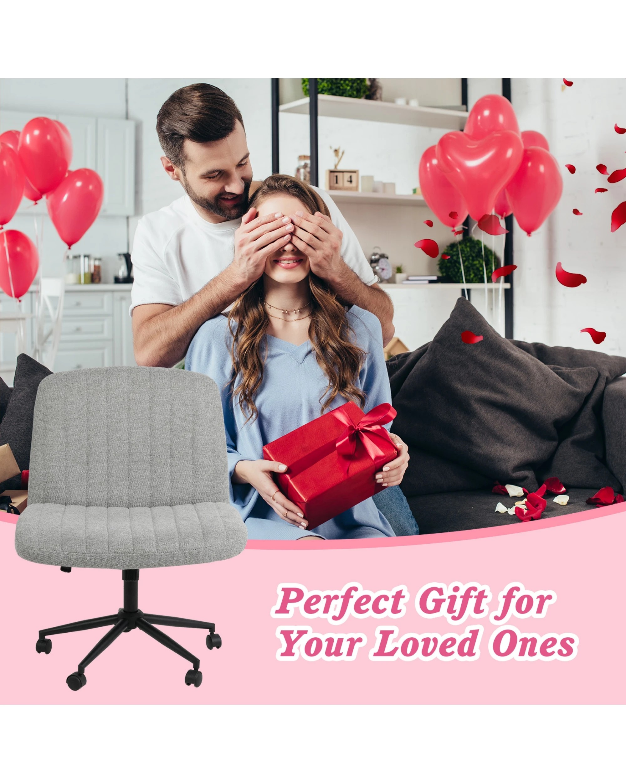 4 Advwin Armless Office Chair Swivel Vanity Chair Grey, 4 of 9