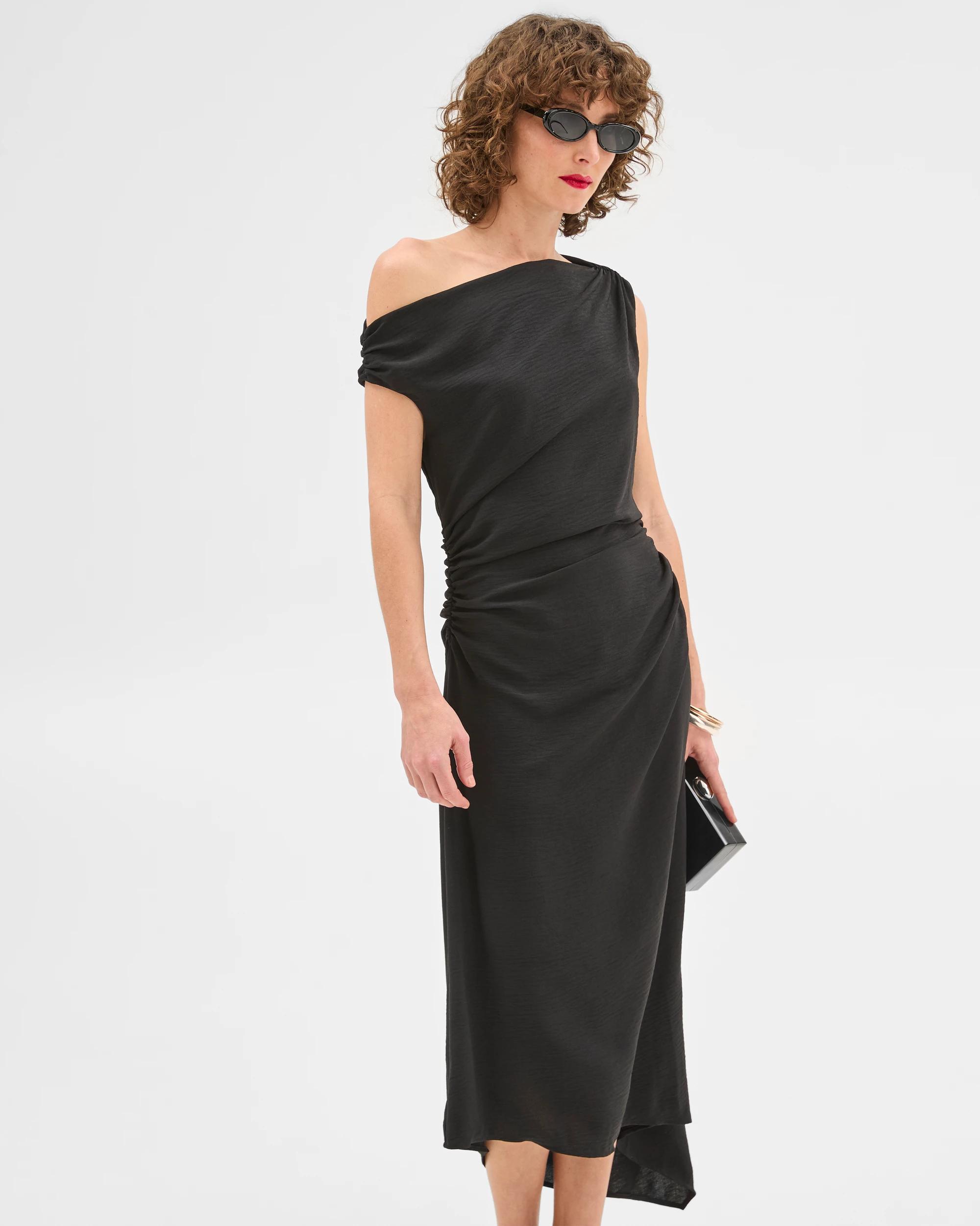 2 Sleeveless Gathered Dress - Preview BLACK, 2 of 7