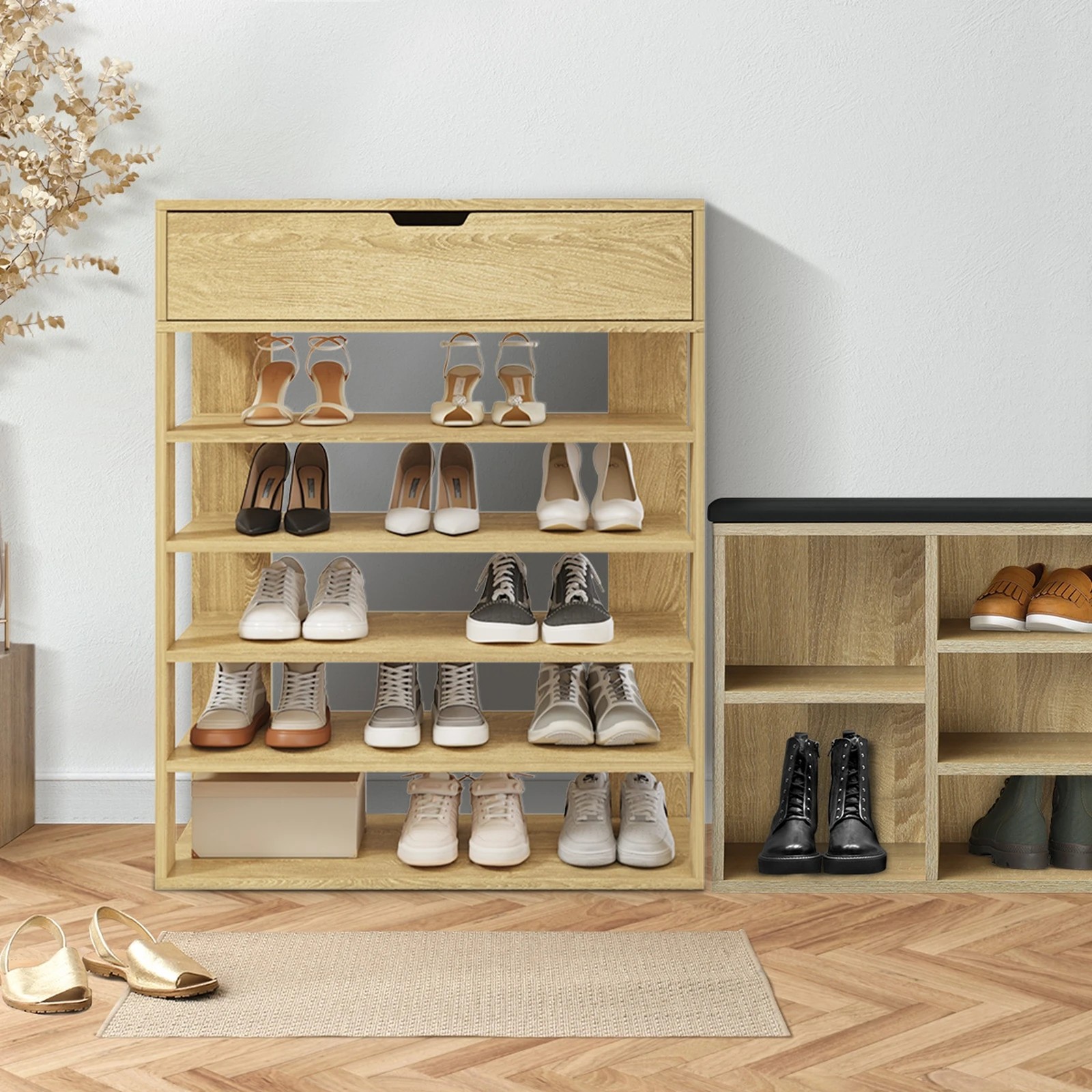 3 Oikiture Shoes Storage Rack 5-tier Shelves Shoe Storage Cabinet Drawer
 - Natural, 3 of 8