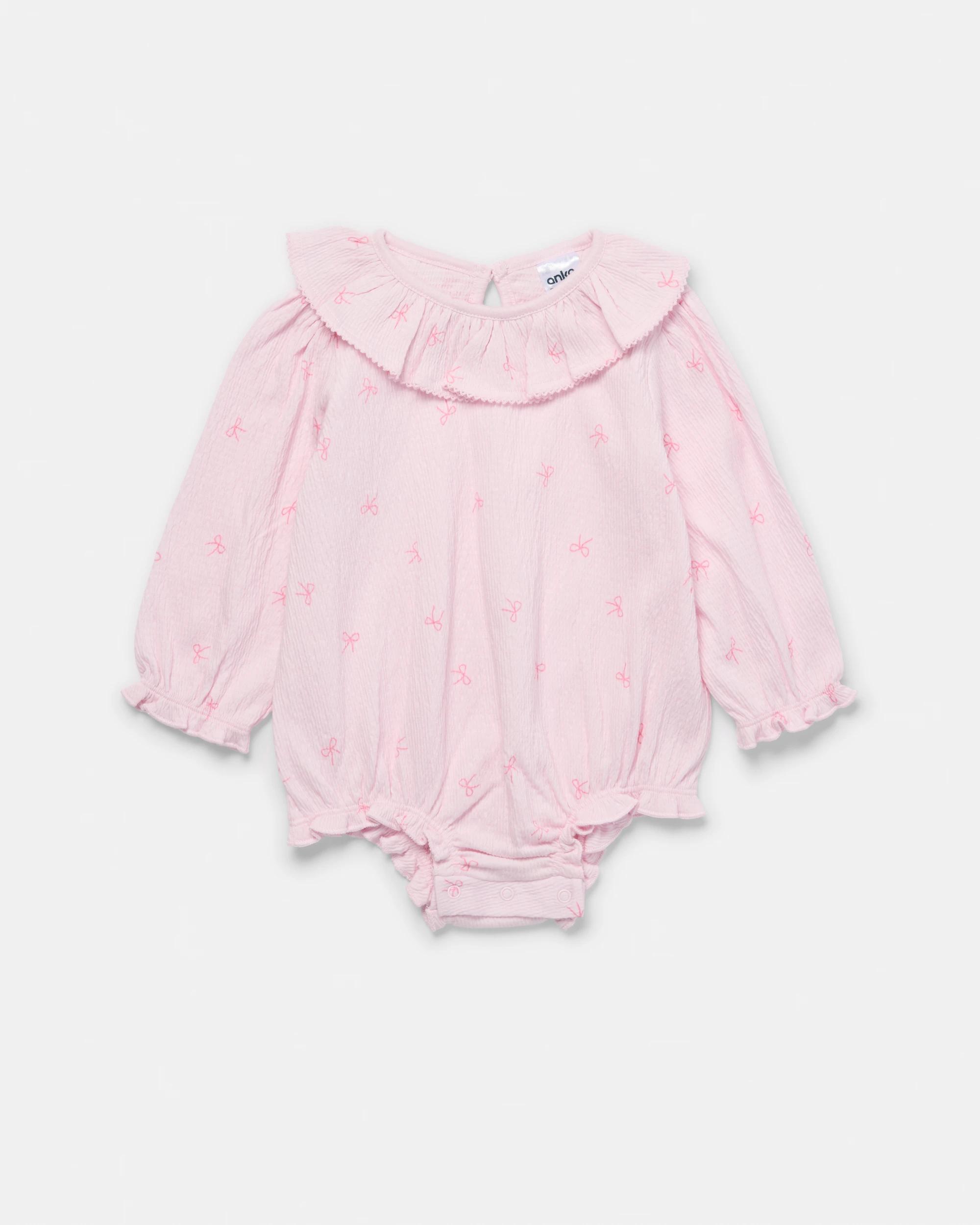 1 Long Sleeve Crinkle Frill Collar Bodysuit Dtsy Bow, 1 of 3