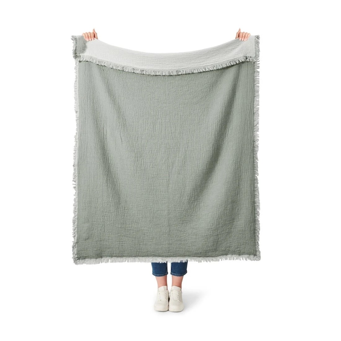 2 Reversible Muslin Throw - Sage, 2 of 6