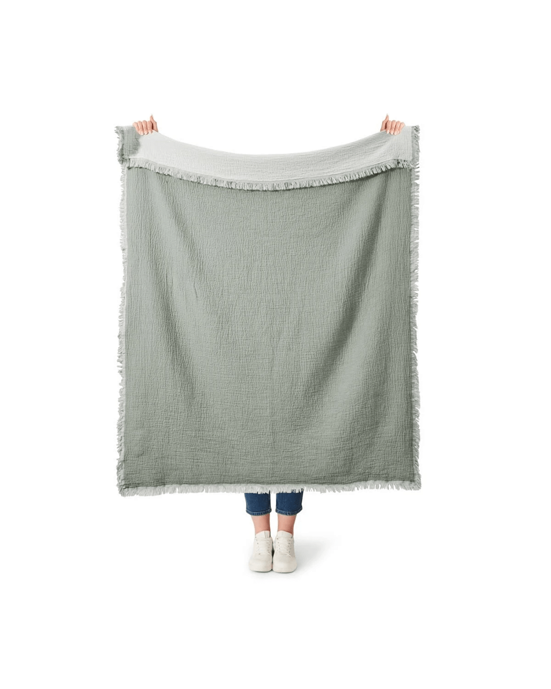 2 Reversible Muslin Throw - Sage, 2 of 6