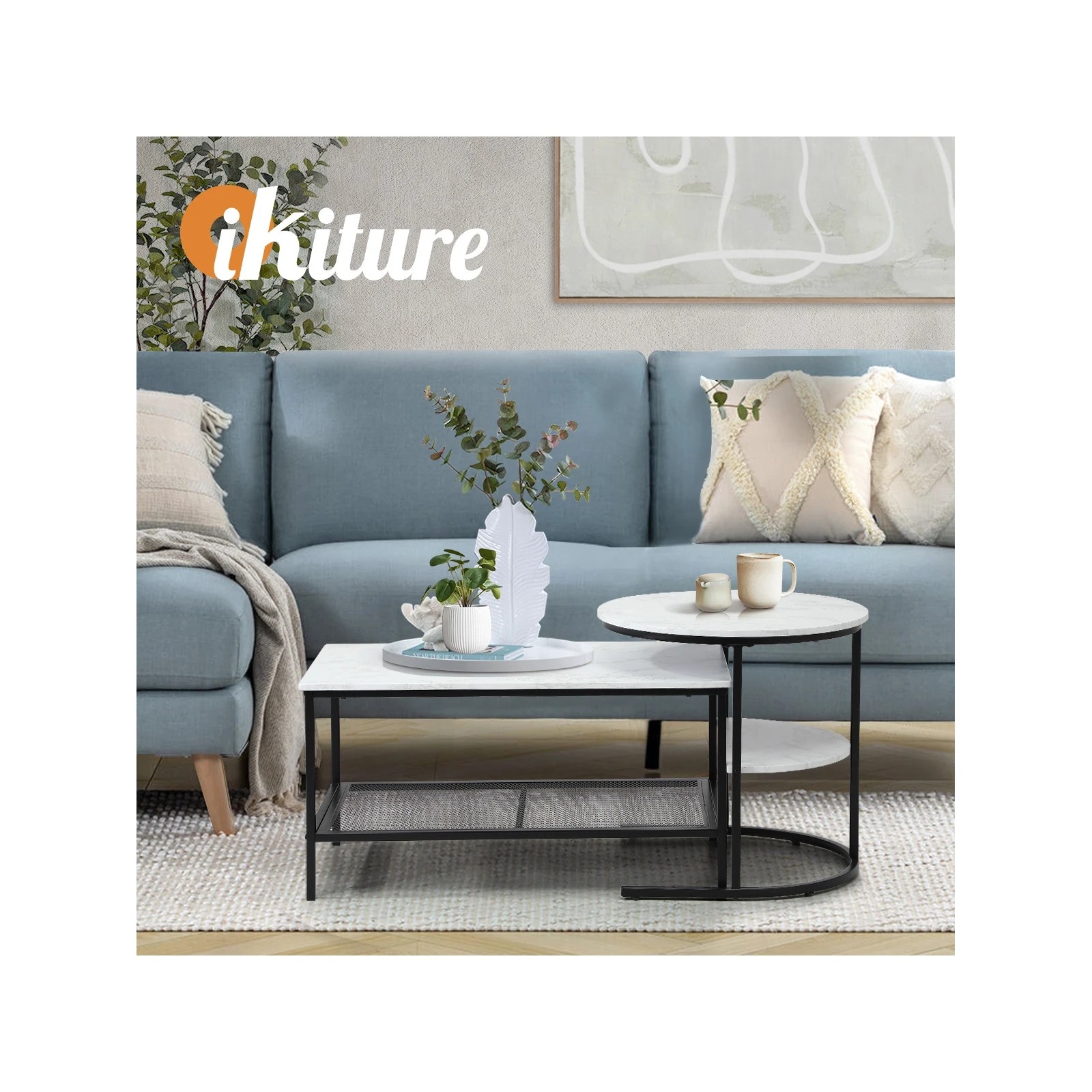 5 Oikiture Nesting Coffee Table Set Of 2 Side End Tables Faux Marble Top
 - Multi, 5 of 10