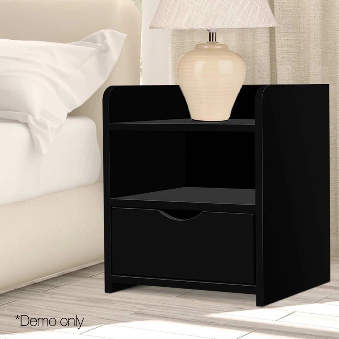 10 Artiss Bedside Table 1 Drawer with Shelf - Black, 10 of 10