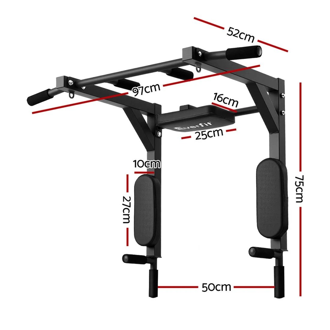 2 Everfit Pull Up Bar Dip Station Multi Gym 150kg - Black, 2 of 6