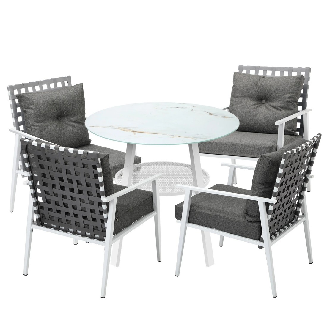 1 Livsip Outdoor Dining Set Patio Furniture Setting 5PCS Marble Table Rattan Chair - Multi, 1 of 9