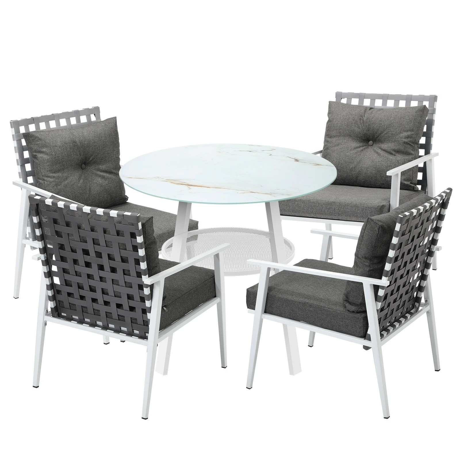 1 Livsip Outdoor Dining Set Patio Furniture Setting 5PCS Marble Table Rattan Chair - Multi, 1 of 9