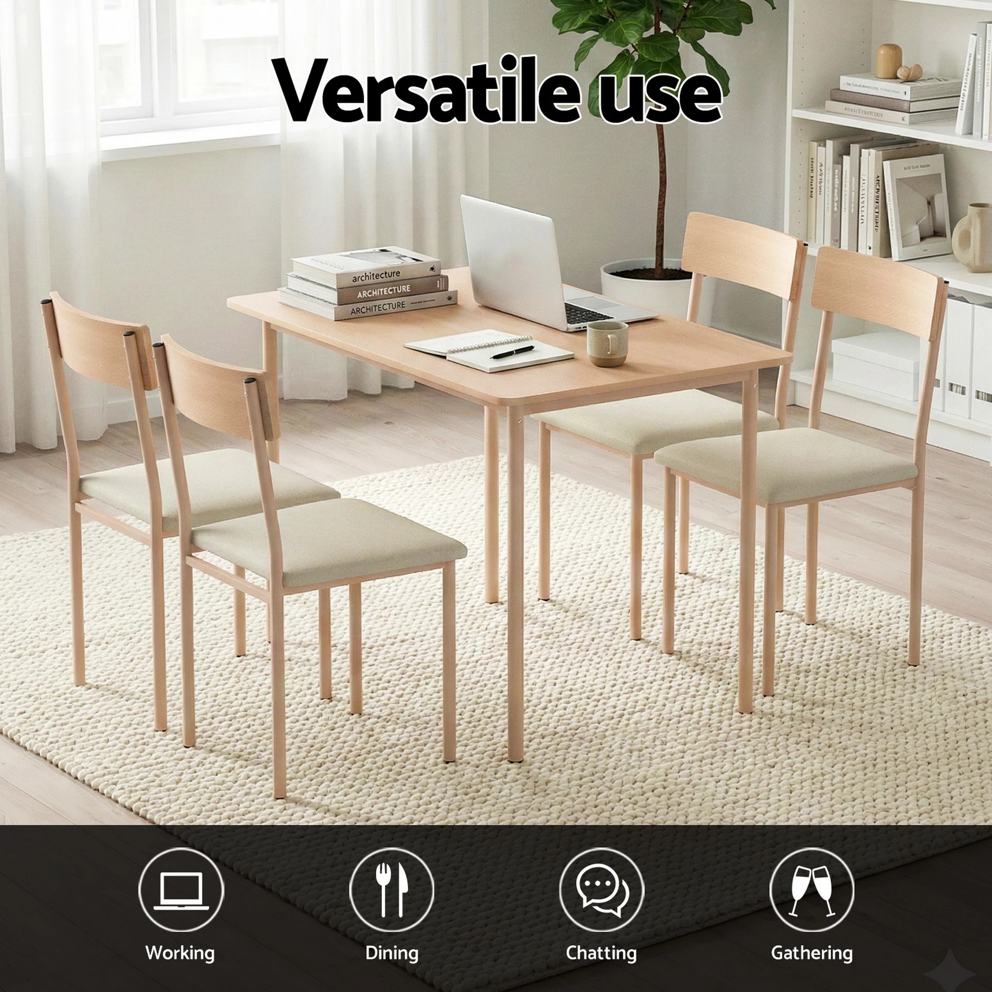 2 Artiss Dining Table and Chairs Set of 5 Compact Kitchen Furniture - Natural, 2 of 6