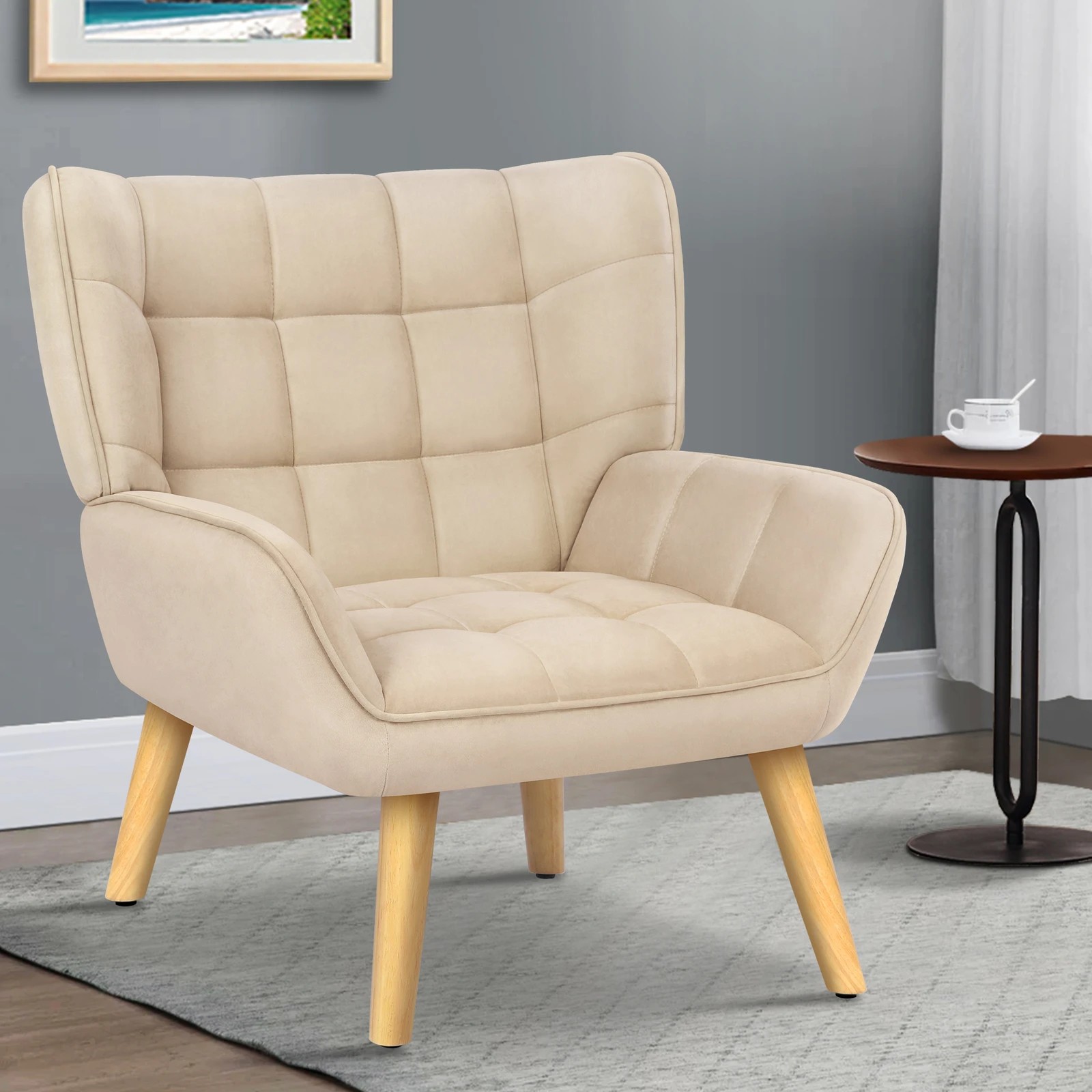 2 Alfordson Armchair Accent Chair Upholstered Lounge Sofa Tub Couch Velvet - Beige, 2 of 9