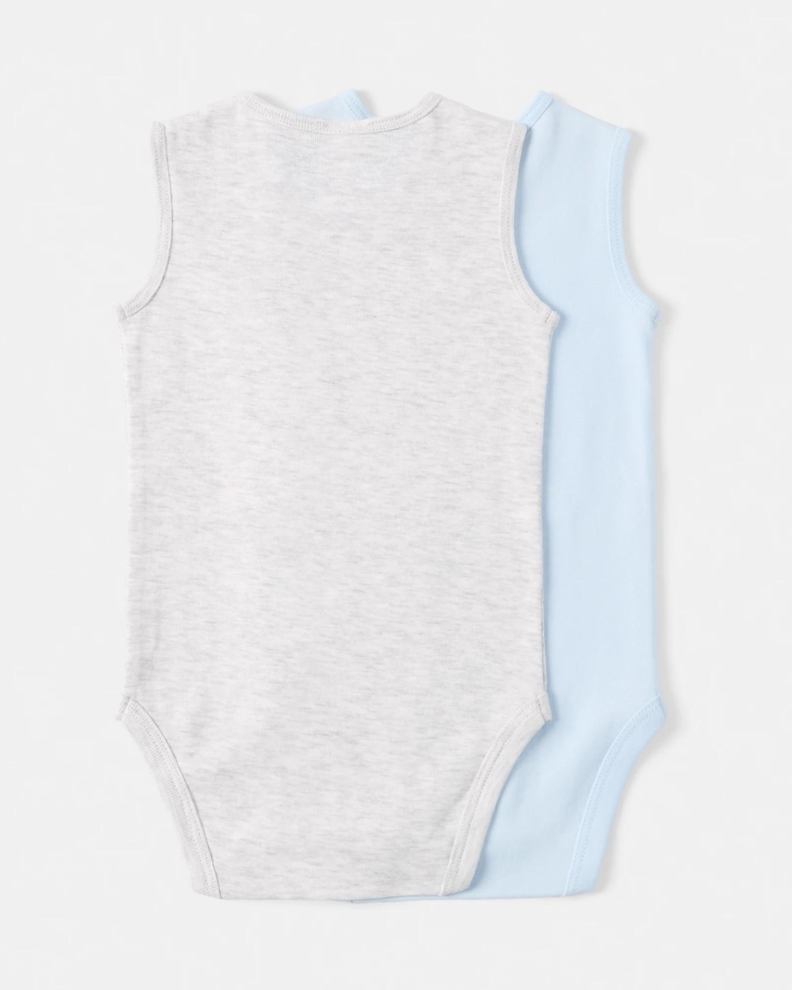 2 2 Pack Cotton Sleeveless Bodysuits Blu Pck, 2 of 6