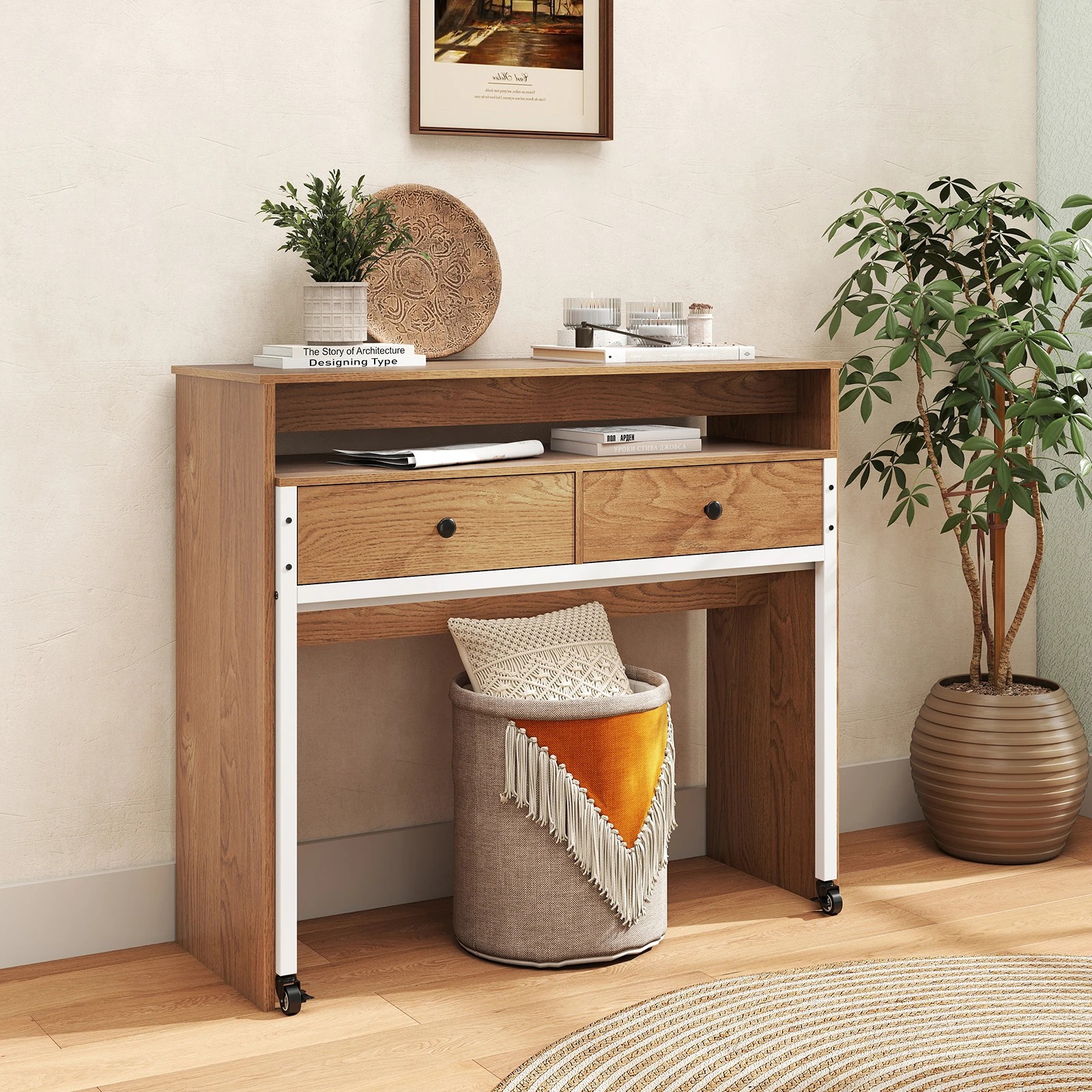 4 Costway Extendable Computer Desk w/2 Drawers Convertible Home Office Desk, 4 of 6