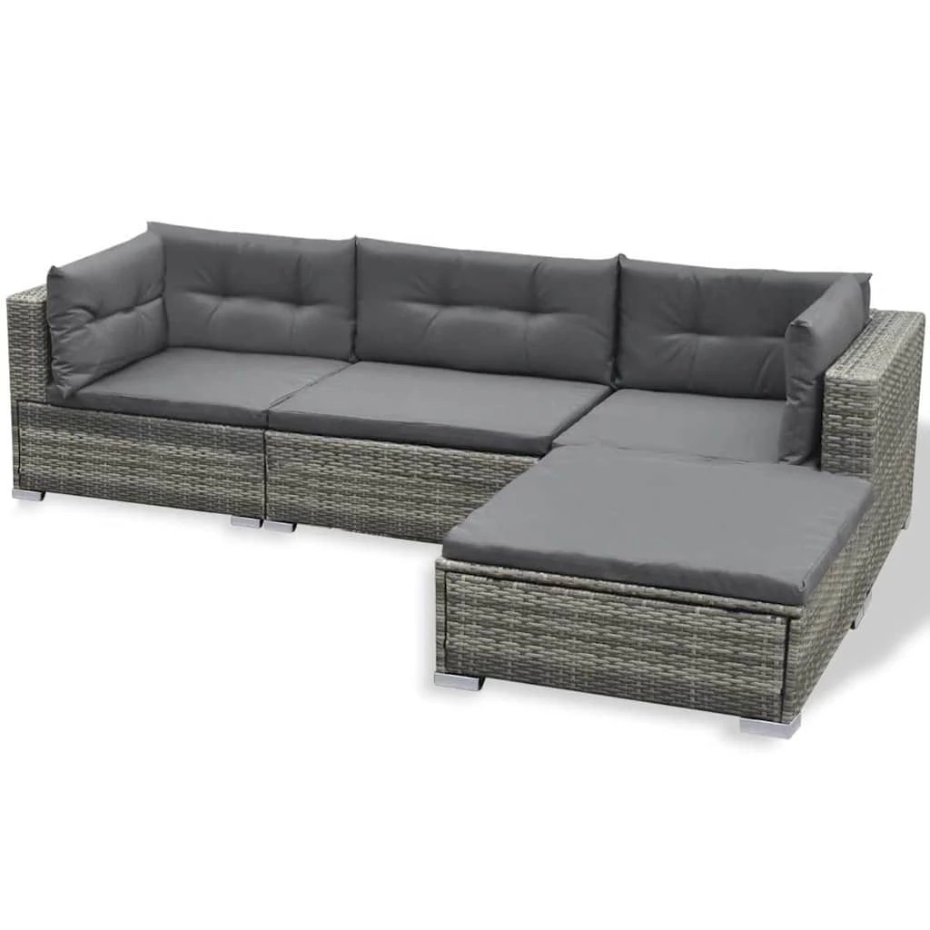 3 vidaXL 6 Piece Garden Lounge Set With Cushions Poly Rattan - Grey, 3 of 8