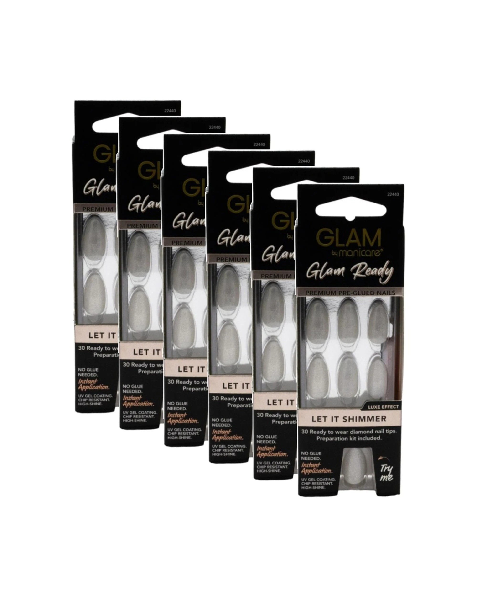 1 Manicare 6PK Glam Ready Premium Pre Glued Nails Let It Shimmer - Black, 1 of 4