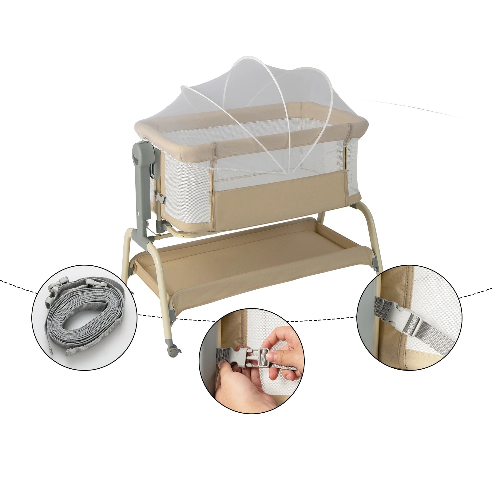 4 Costway 4-in-1 Baby Cot Bed Mobile Bedside Sleeper - Beige, 4 of 5