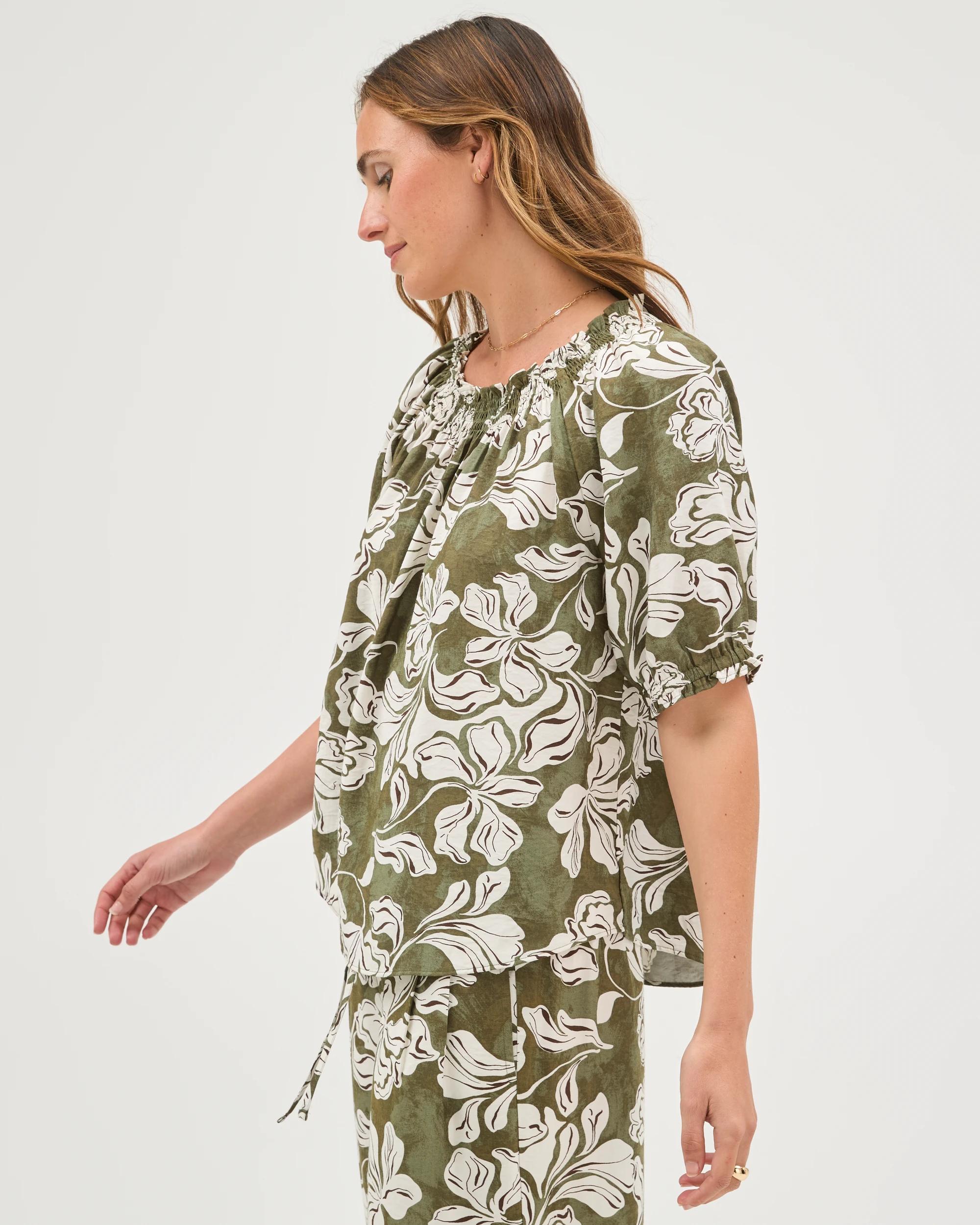 6 Target Woman Short Sleeve Shirred Neck Top PAINTED FLORAL MULTI, 6 of 7
