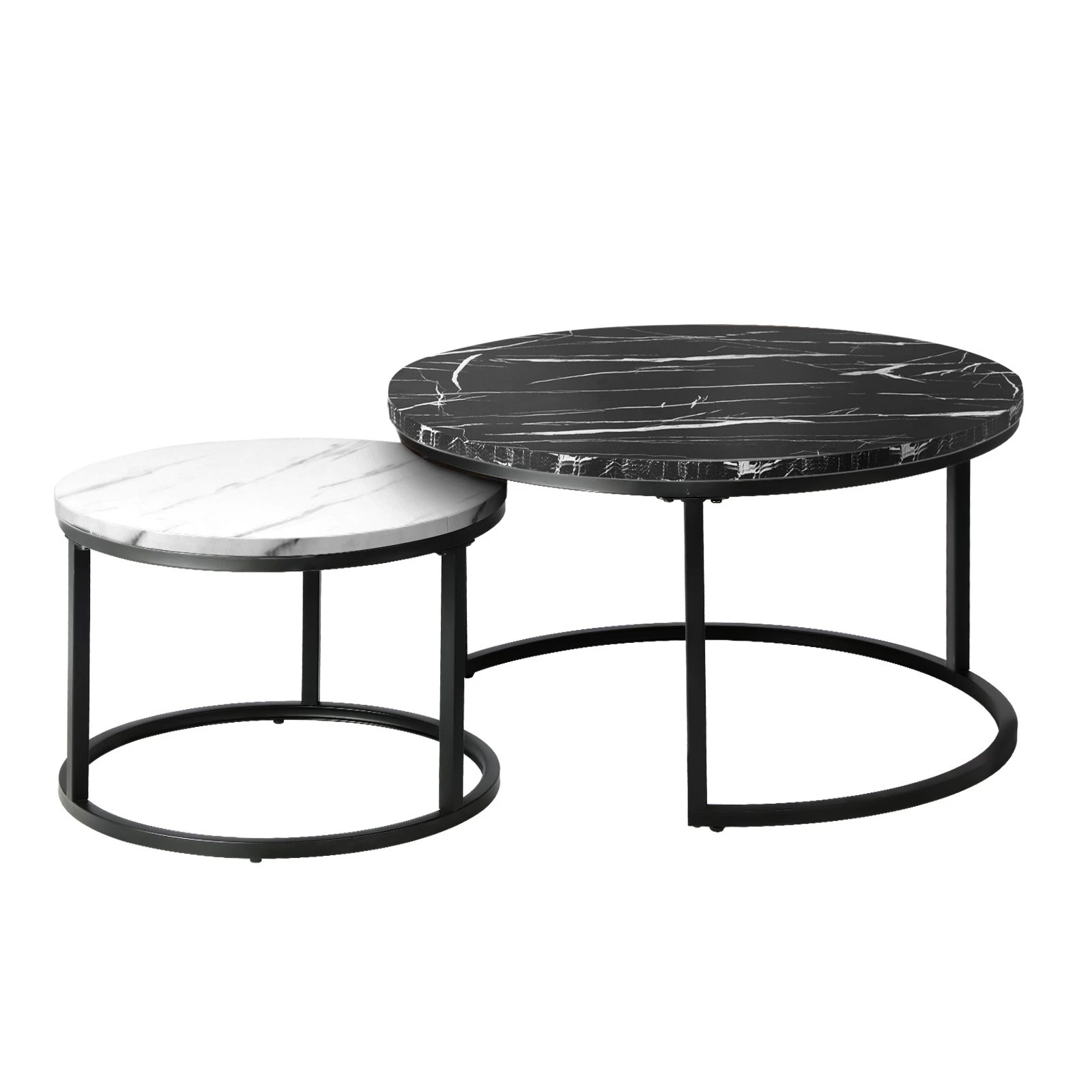 1 Oikiture Set Of 2 Coffee Table Round Marble-like Nesting Side Tables
 - Multi, 1 of 10