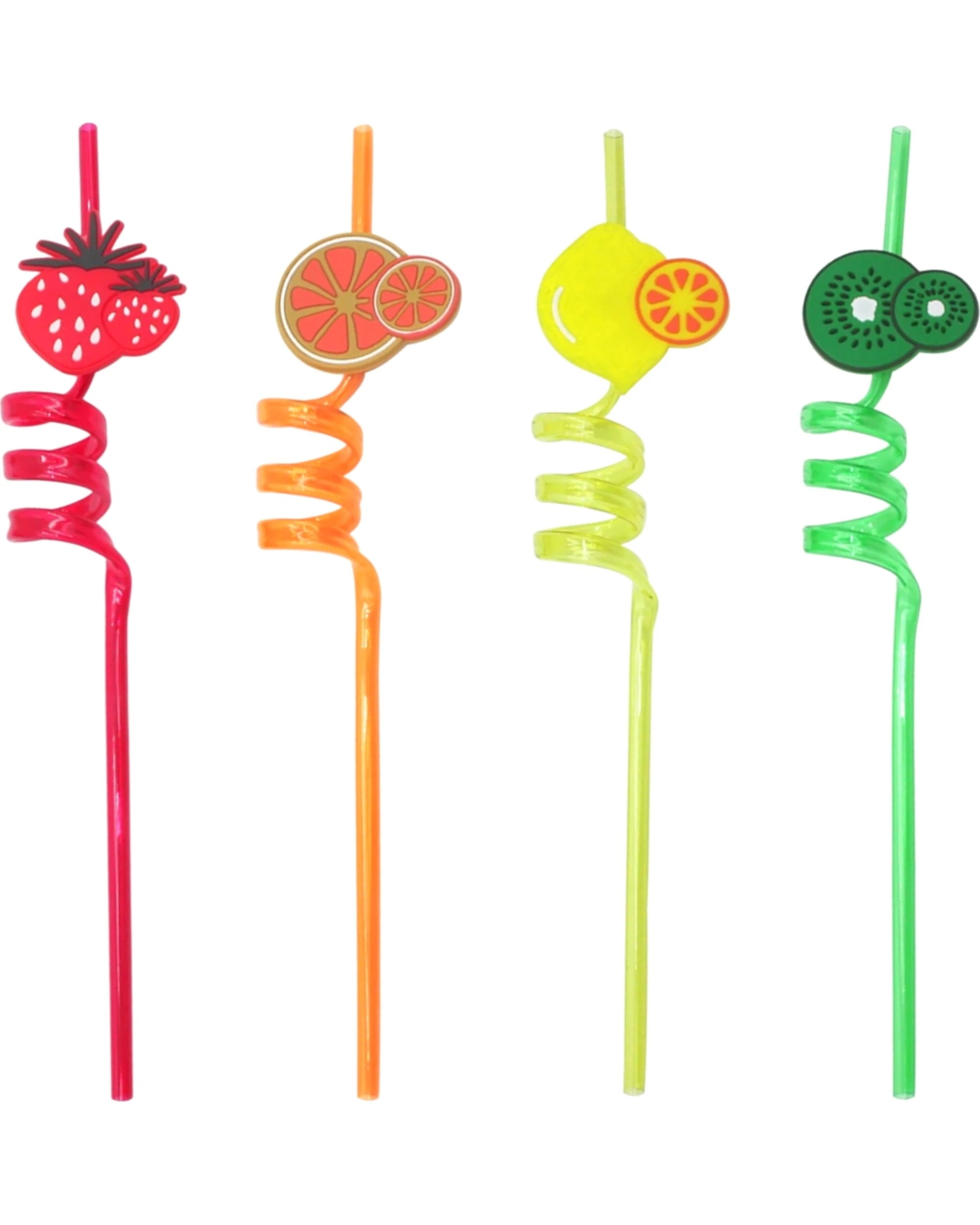 1 Partyrama Swirly Fruit Plastic Straws Pack of 4 - Multi, 1 of 1