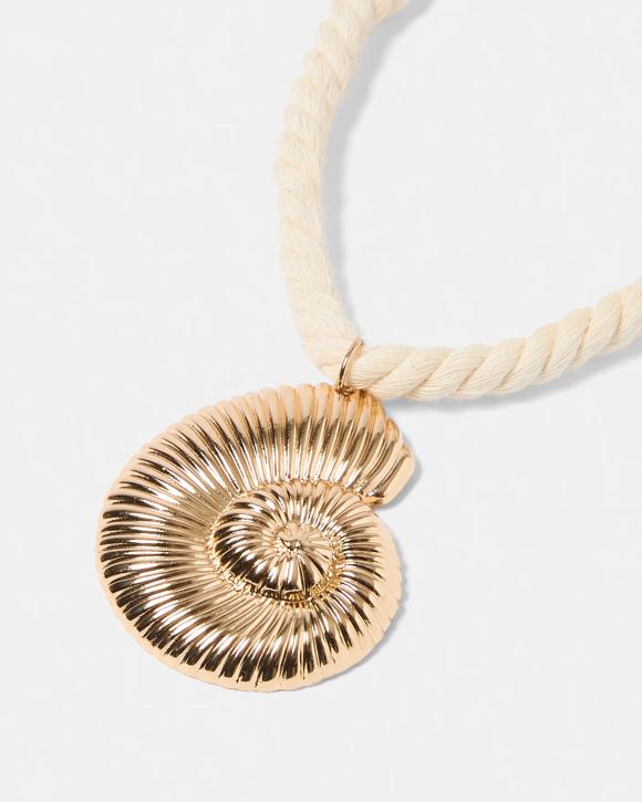 Shell Rope Necklace - White and Gold Tone