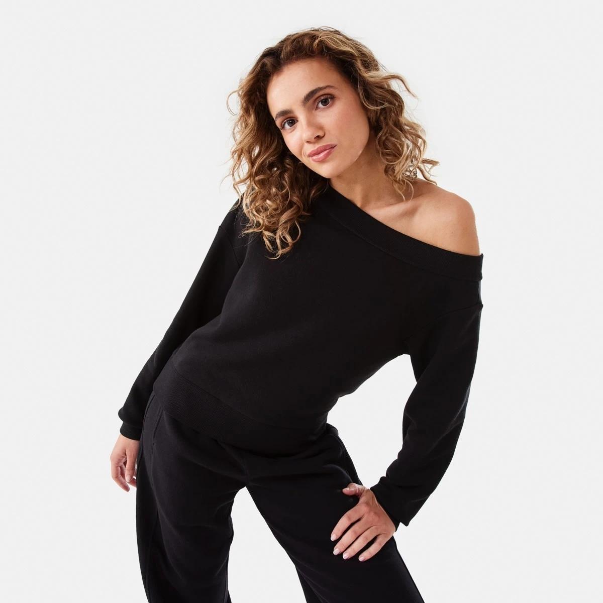 1 Off Shoulder Sweatshirt Black, 1 of 10