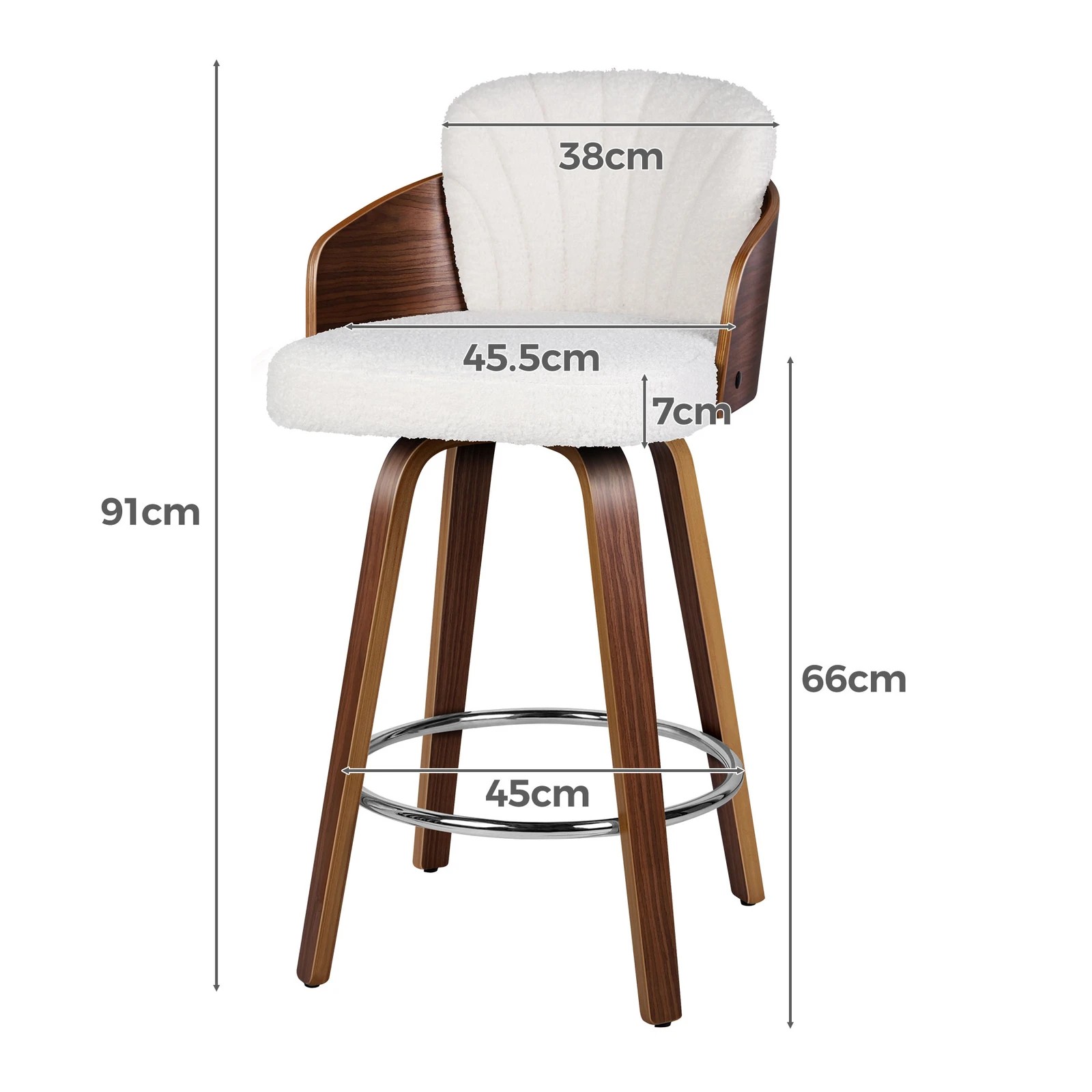 5 Alfordson 2x Swivel Bar Stools Alice Kitchen Wooden Dining Chair Boucle - White, 5 of 10